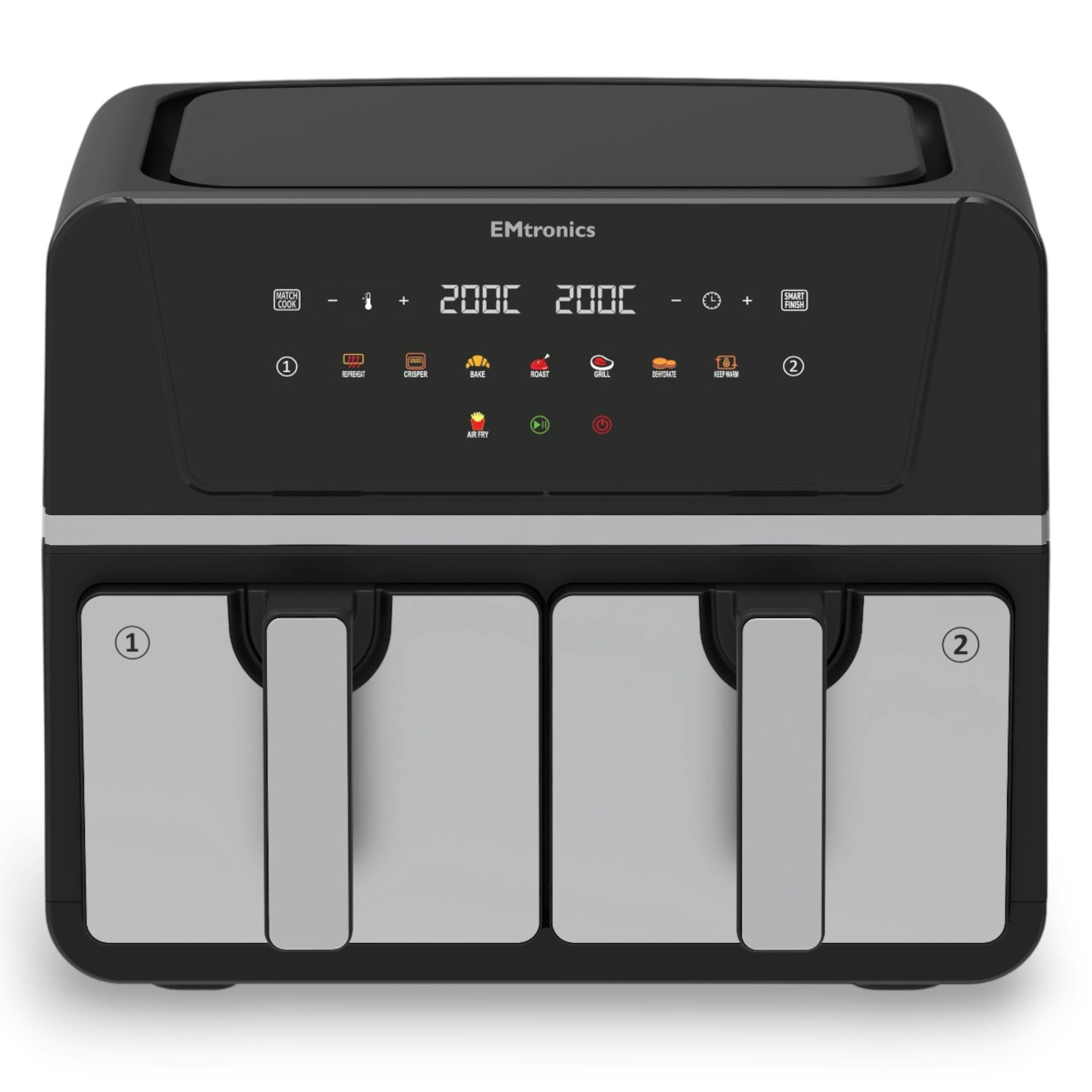Emtronics Dual Air Fryer 9 Litre - Various Colours - Stainless Steel - Standard