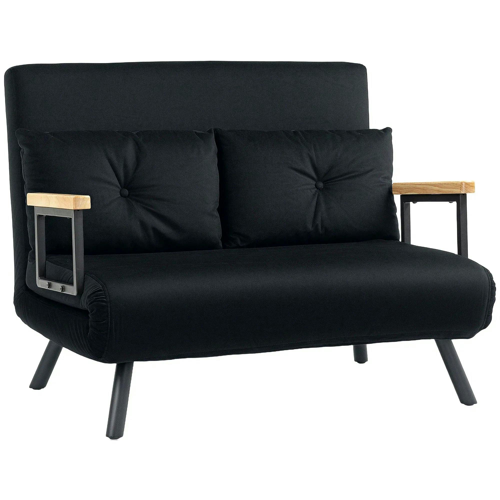 HOMCOM 2 Seater Sofa Bed - Black - Velvet - Image 5