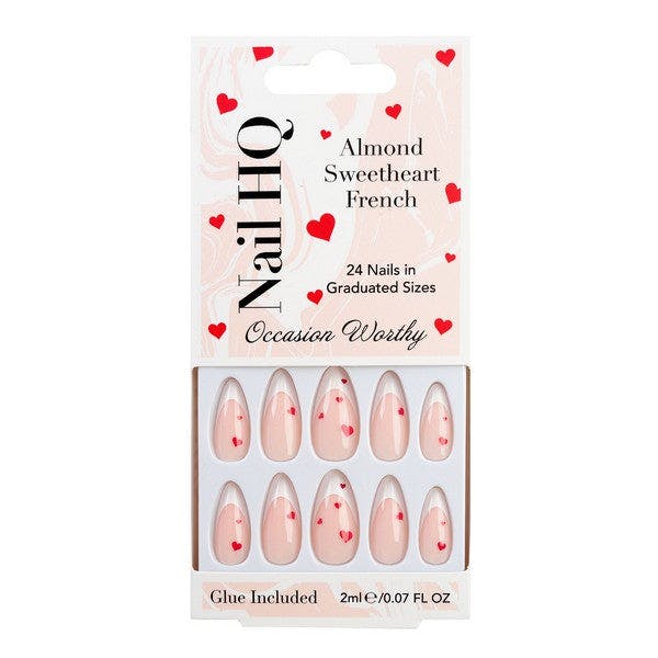 Nail Hq White/Red Almond Sweetheart French Nails (24 Pieces)