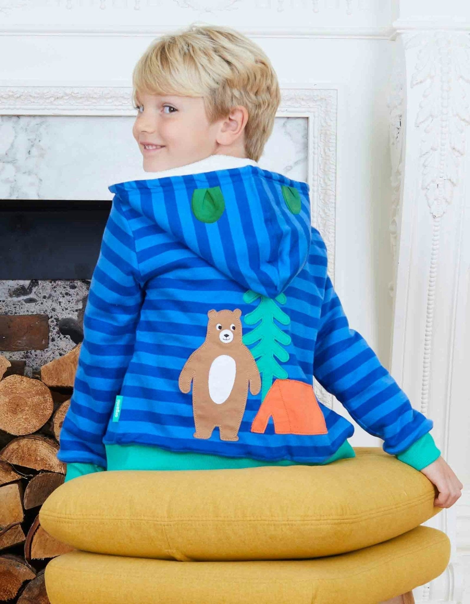 Toby Tiger Organic Camping Bear Applique Hoodie - 4-5Y / 110Cm