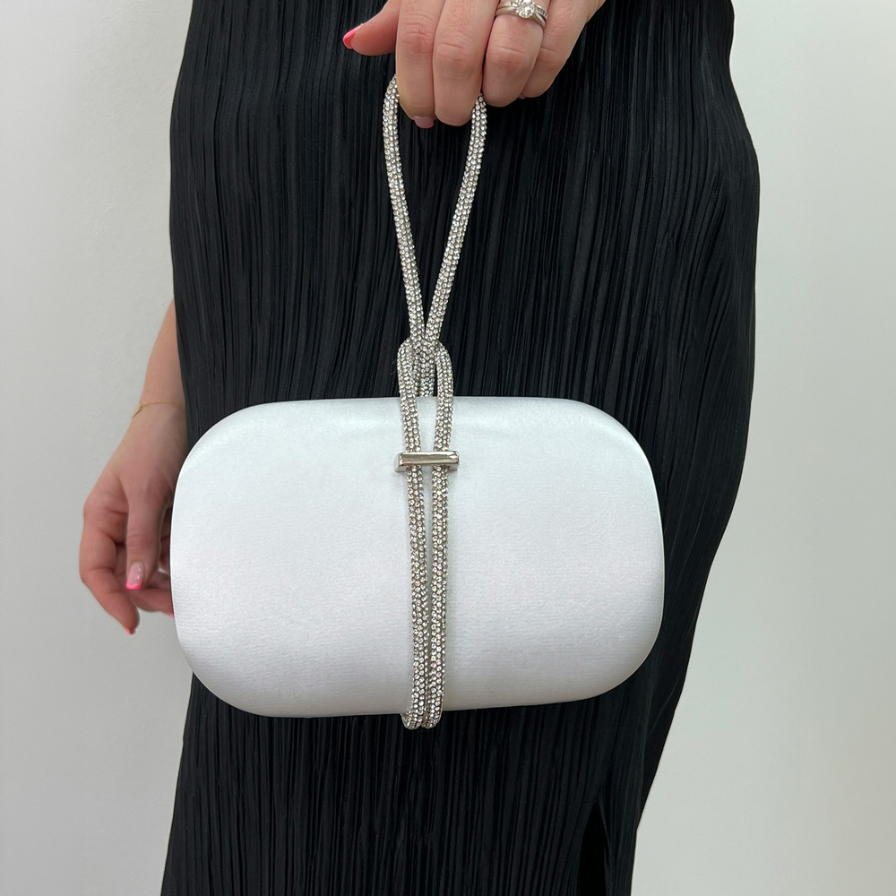 Svnx Silver Clutch Bag With Crystal Strap Handle In - One Size
