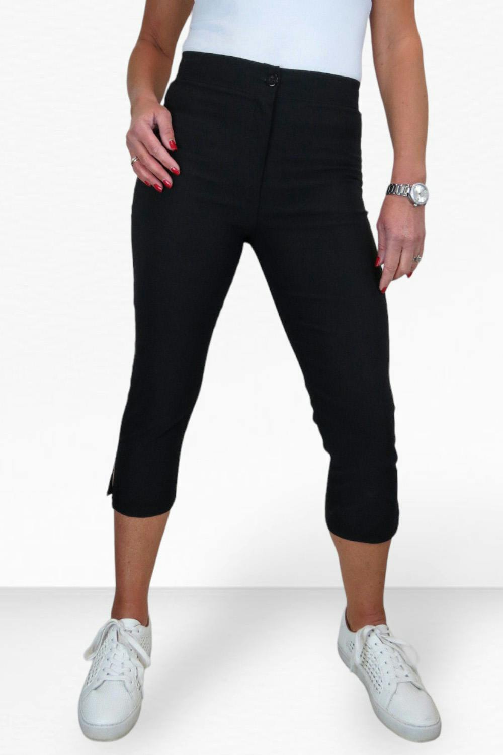 Paulo Due Women's Black Slim Cropped Capri Stretch Trousers - 16