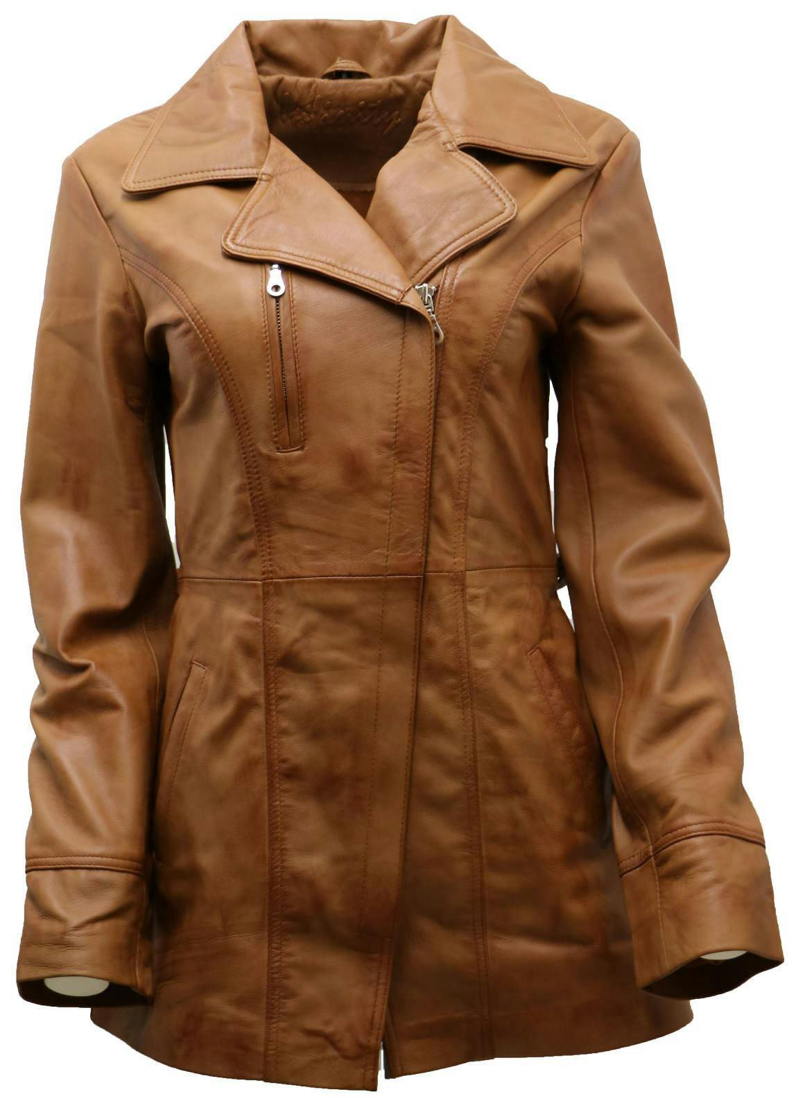 Infinity Leather Women's Md Length Leather Biker Jacket-Okehampton - Tan - Uk 5XL/24 | Eu 50 | Us 20