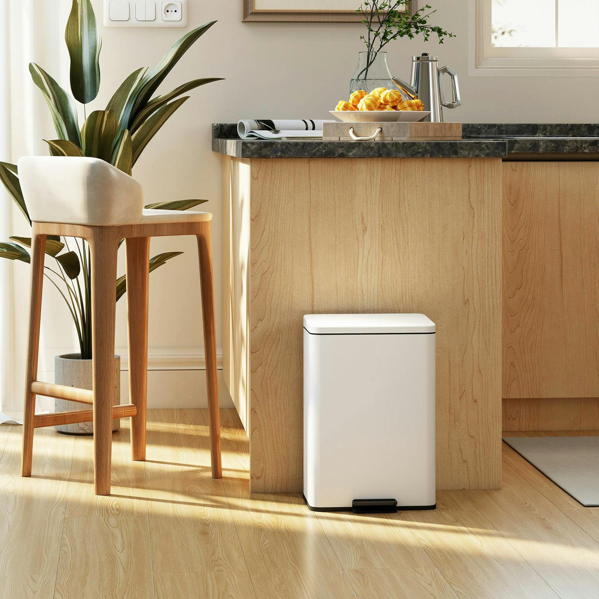 Homcom Cream Pedal Bin With Soft-Close Lid, 20L Kitchen Bin For Home