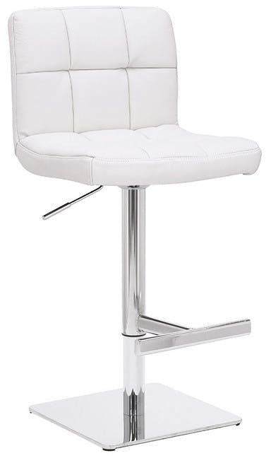 Lamboro White Allegro Signature Real Leather Adjustable Swivel Bar Stool With Square Base & Chrome Frame