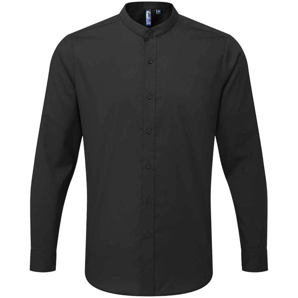 Premier (M, Black) Adults Unisex Long Sleeve Grandad Shirt - Image 3