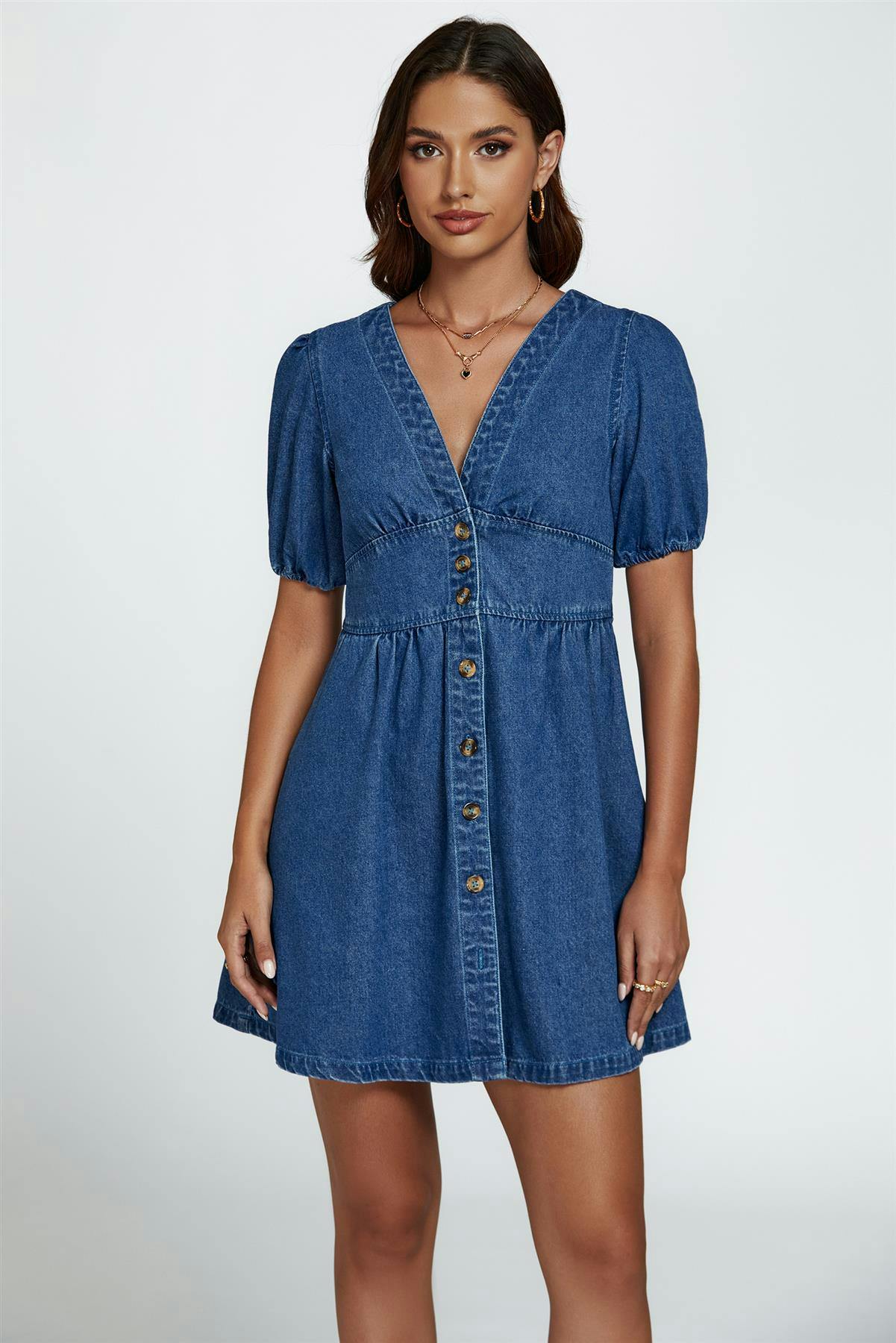 Fs Collection Blue Denim Mini Dress In - Xl