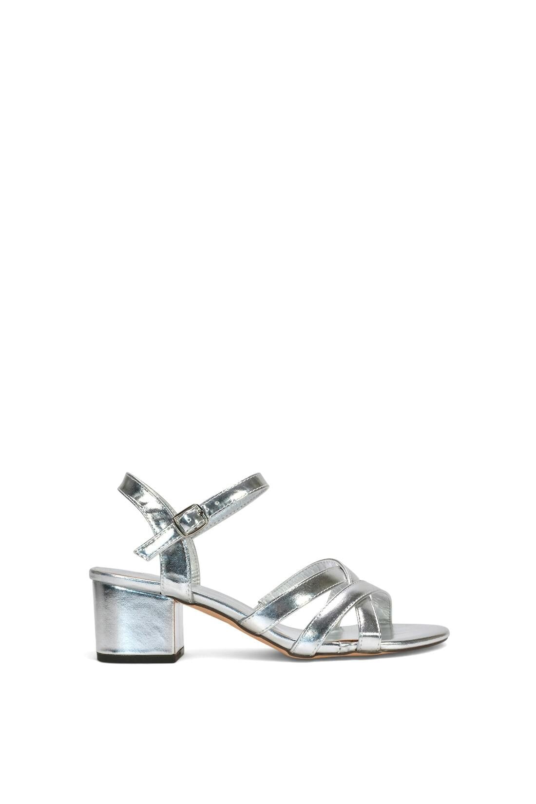 Xy London Women's Silver Strappy Block Heel Sandals With Ankle Strap - 7
