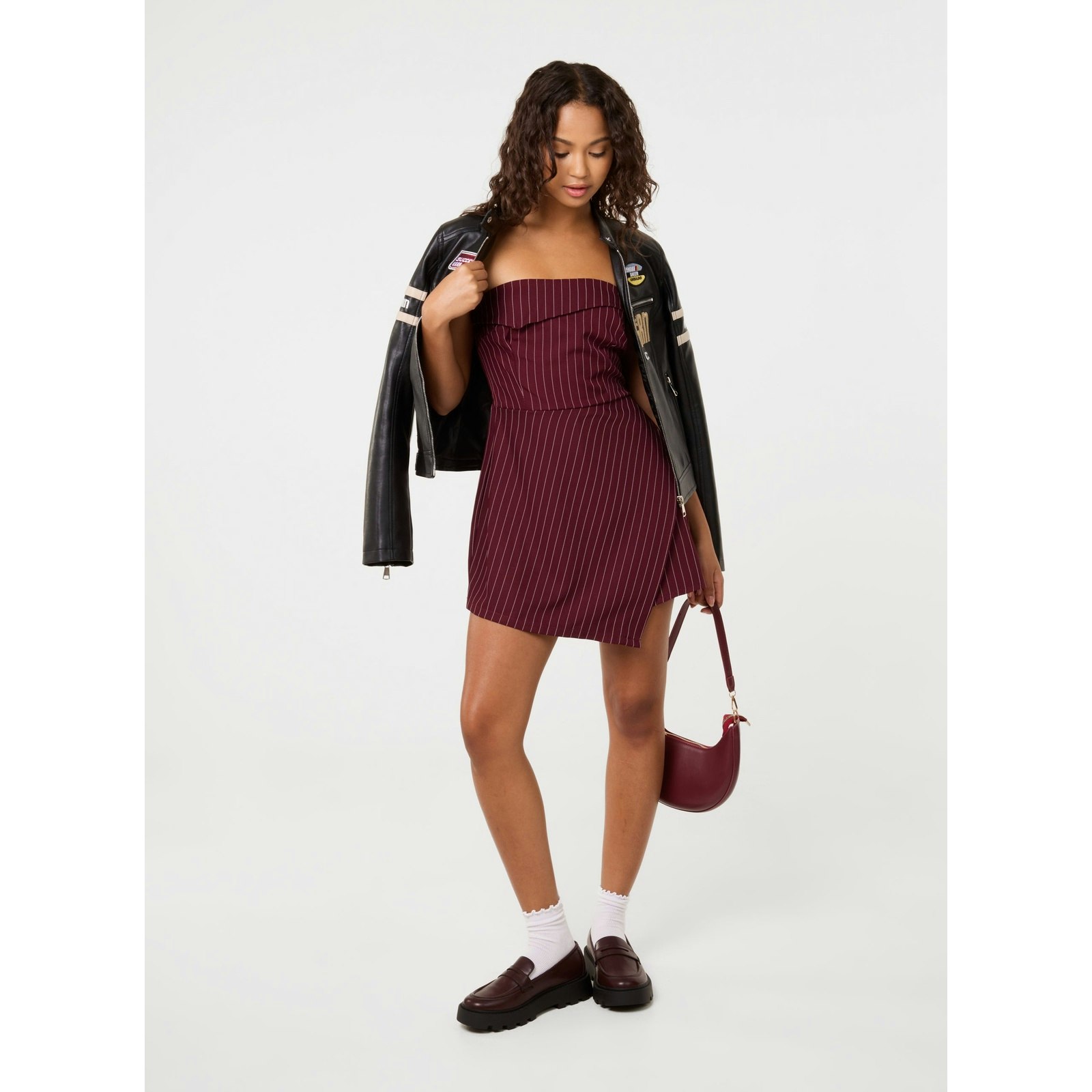 Pink Vanilla Pinstripe Bandeau Skort Dress - M-L - Wine