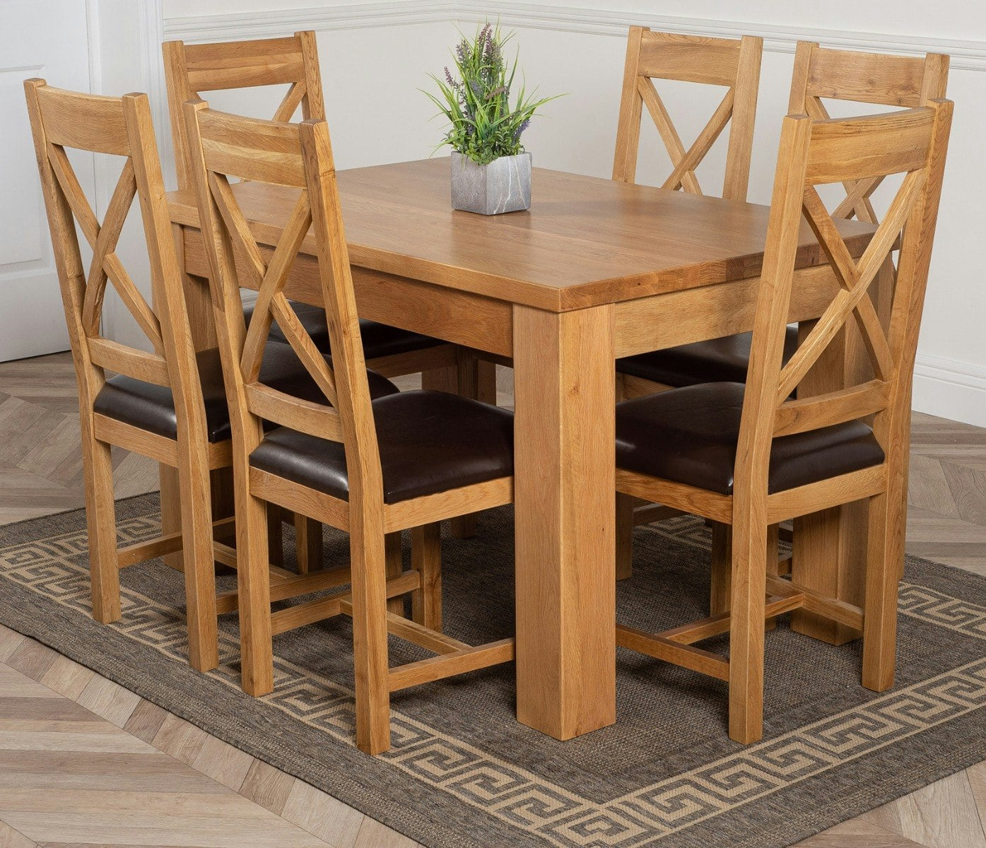 That's Furniture Brown Dakota Small Oak Dining Table With Berkeley Oak Chairs - 6 Chairs