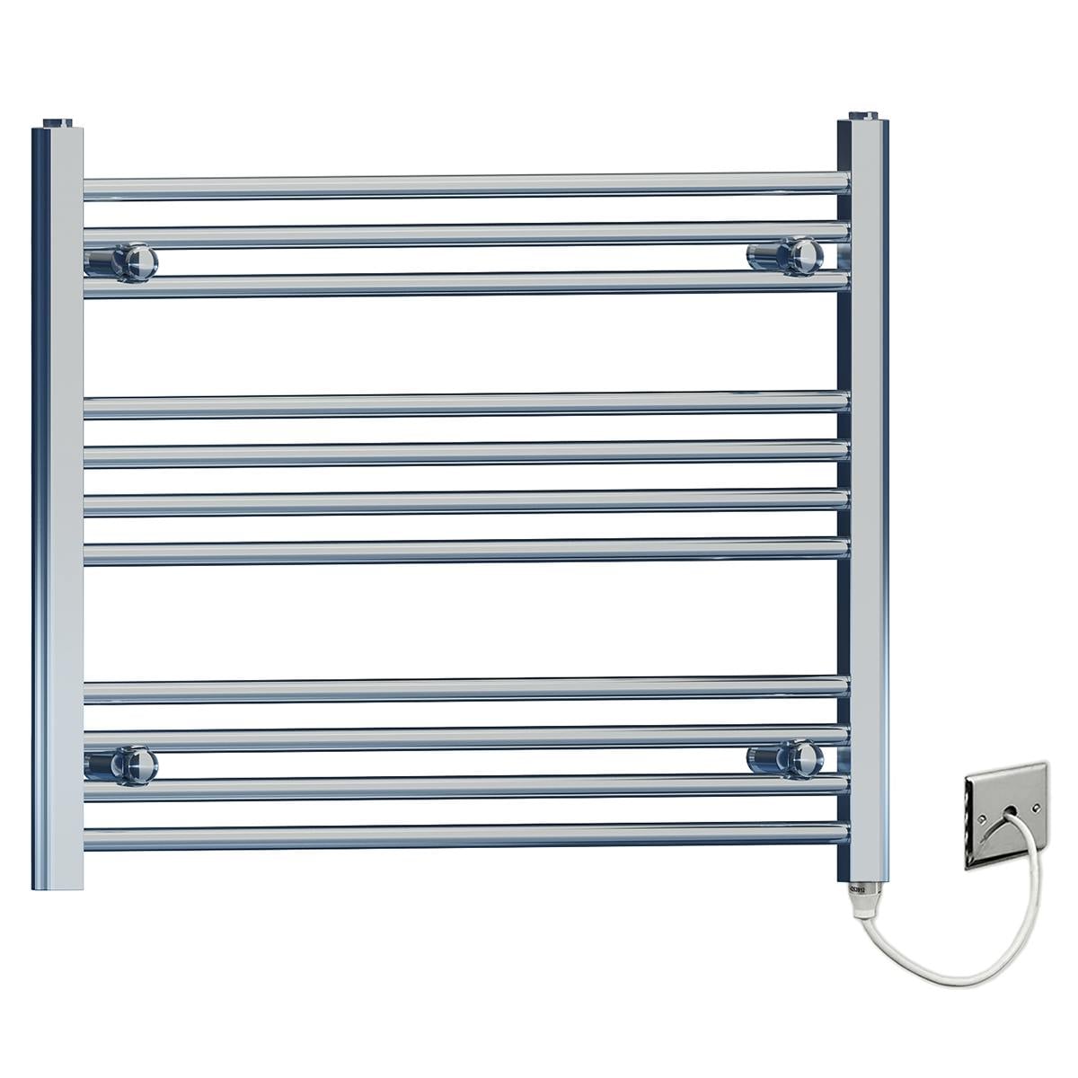 Myhomeware 800Mm X 600Mm Flat Chrome Electric Pre-Filled Heated Towel Rail Radiator For Bathroom Designer Standard Element
