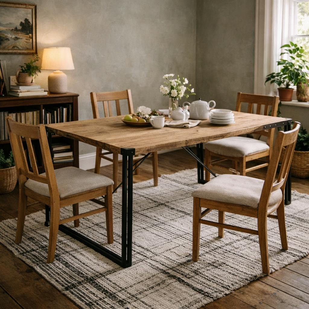 Wyld Haus Light/Grain Toivakka Industrial Reclaimed Wood And Metal Dining Table