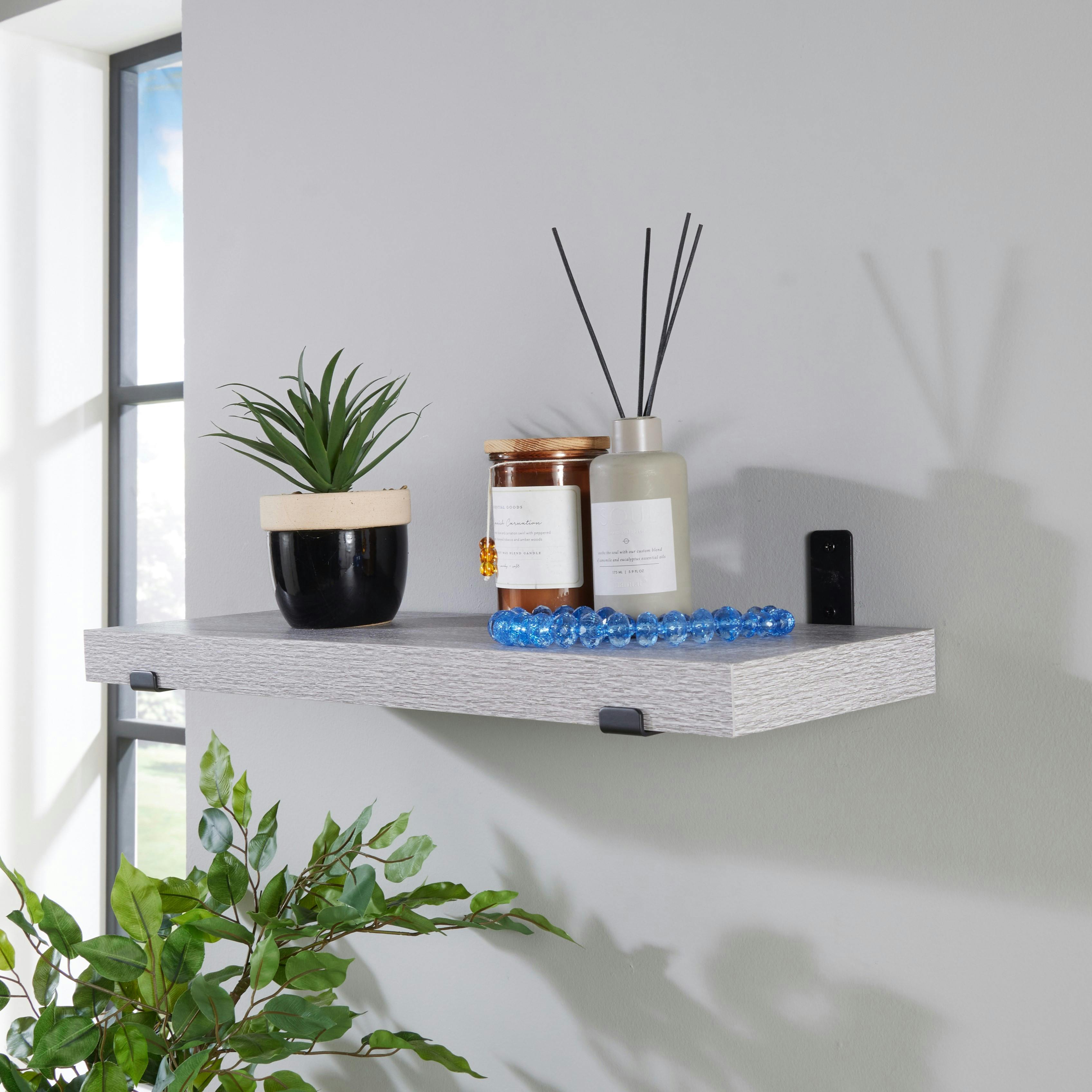Rackhams Grey Jackson Chunky Shelf With Sit-On Brackets - Medium - Oak-Effect