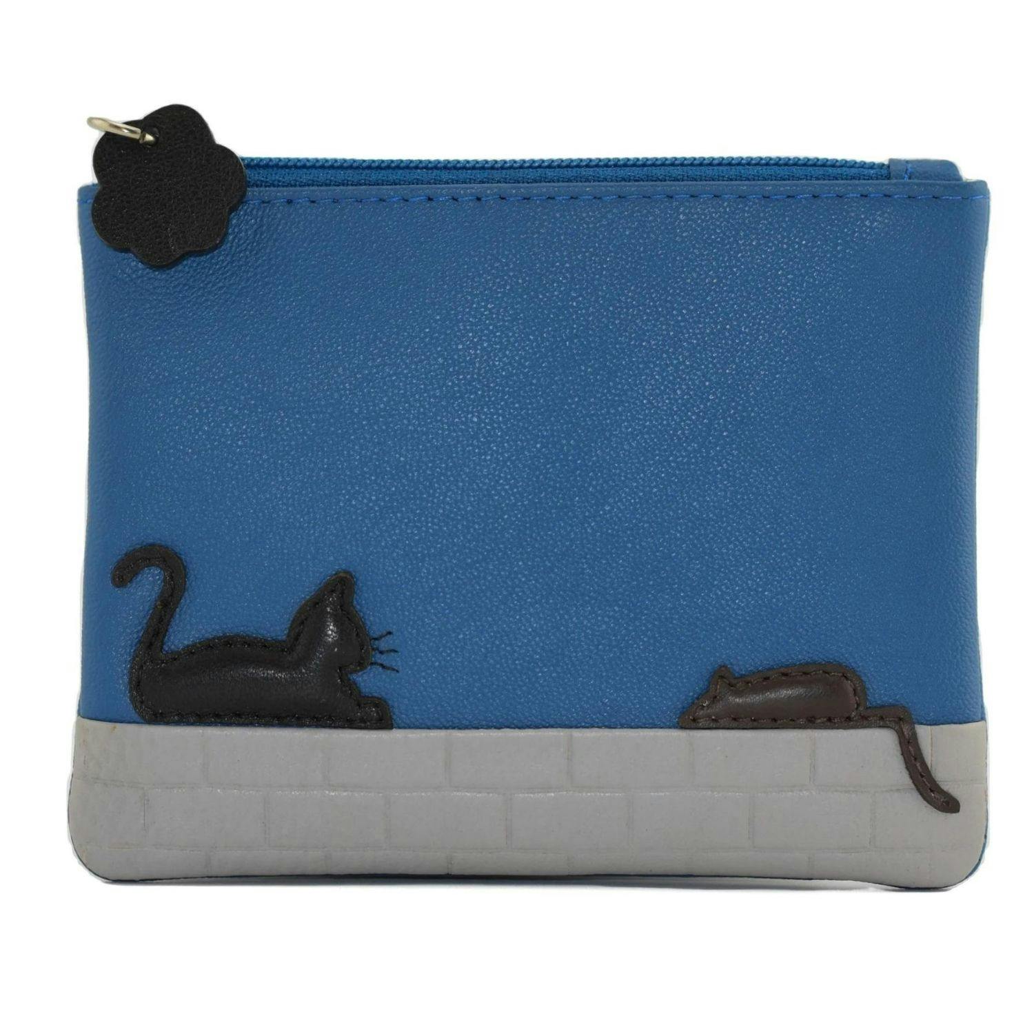 Mala Leather Blue Cat And Mouse Rfid Leather Coin Purse
