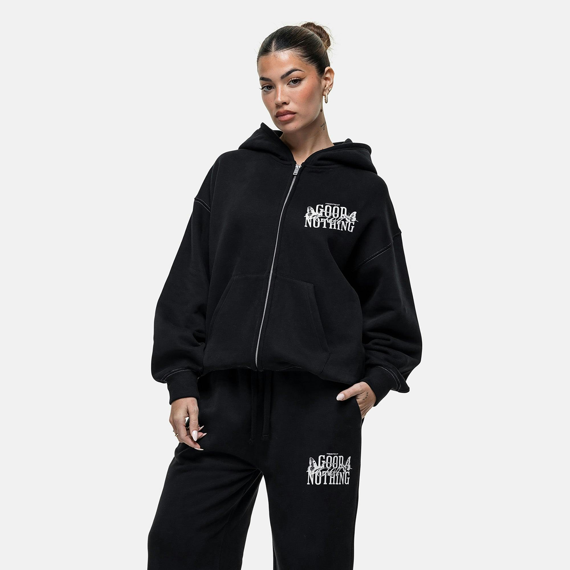 Good For Nothing Black Oversized Zip Through Hoodie - Xs