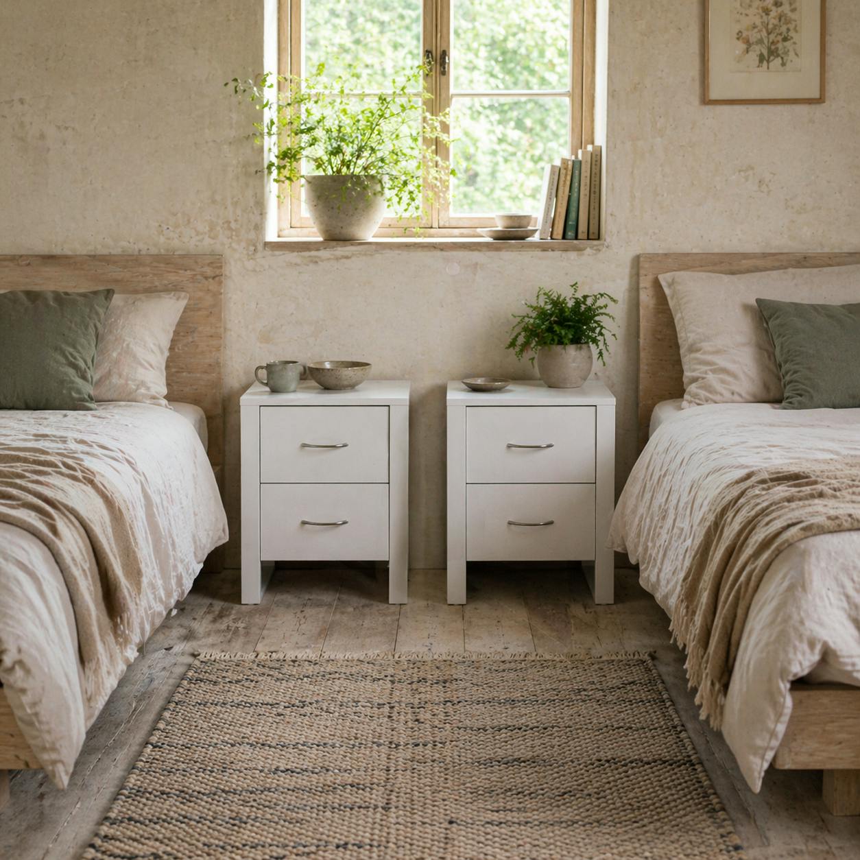 Rackhams White Sovise Set Of 2 Wooden Bedside Tables With 2 Drawers