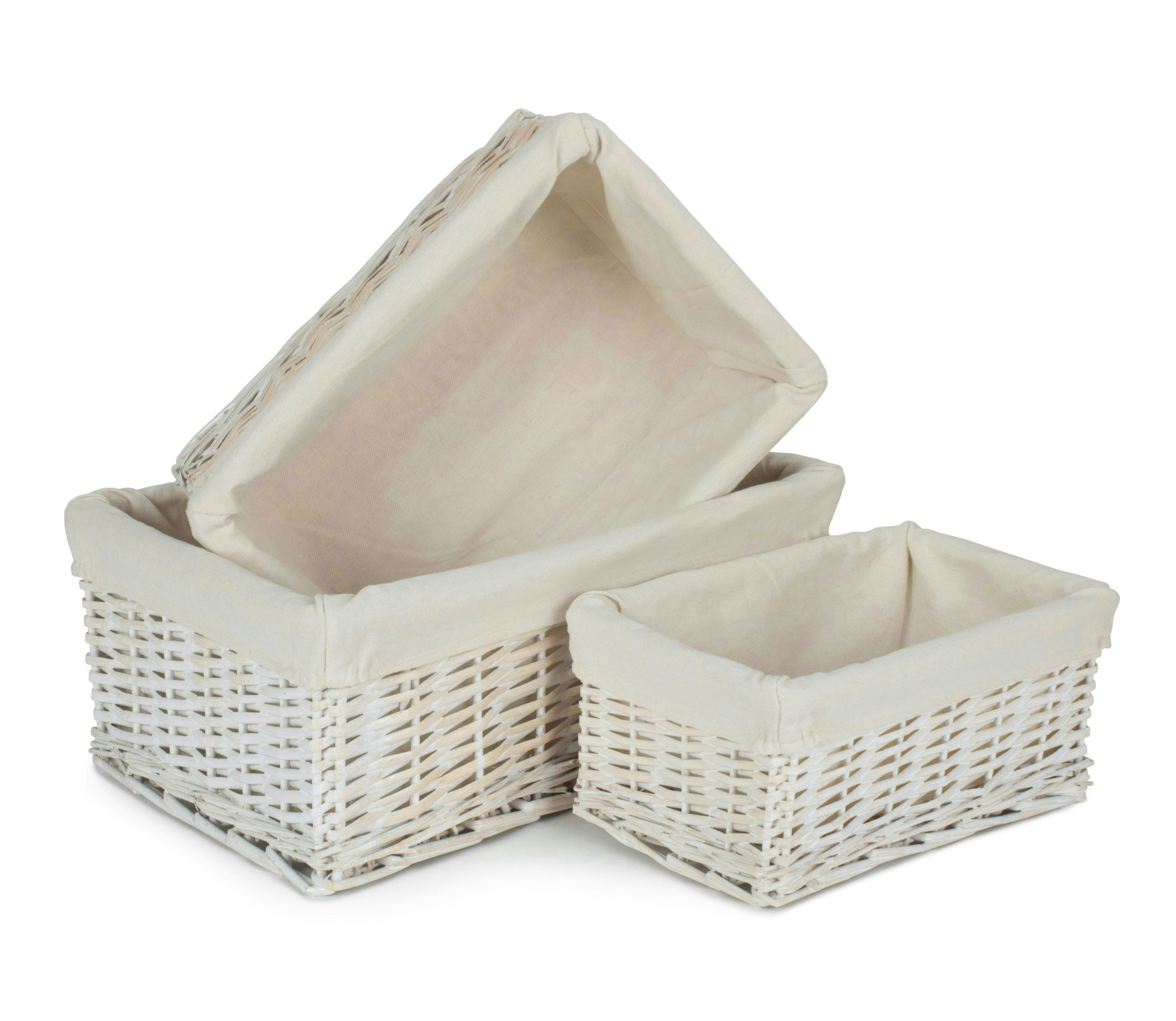 Red Hamper Whitewash Wicker Storage Basket With Lining - Set Of 3