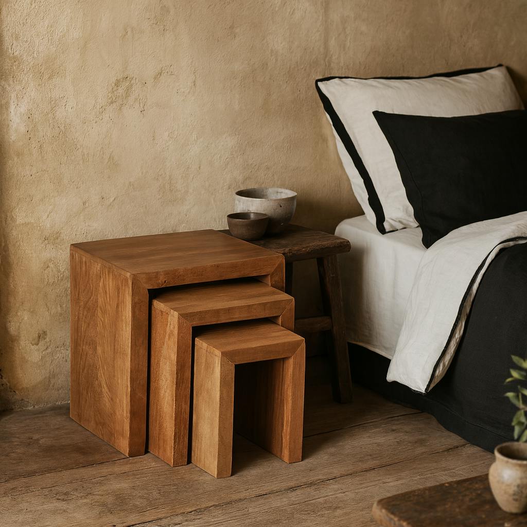 Rackhams Light Set Of 3 Manila Mango Wood Nesting Tables