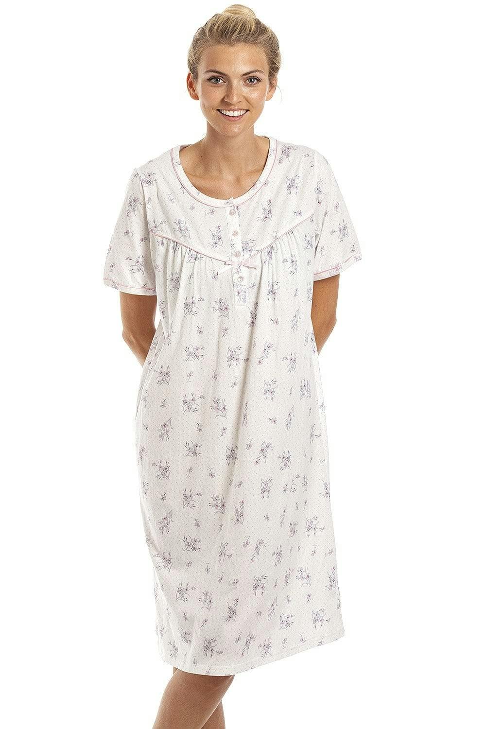 Camille Women's Pink Classic Floral Dot Print Jersey Nightdress - 22-24