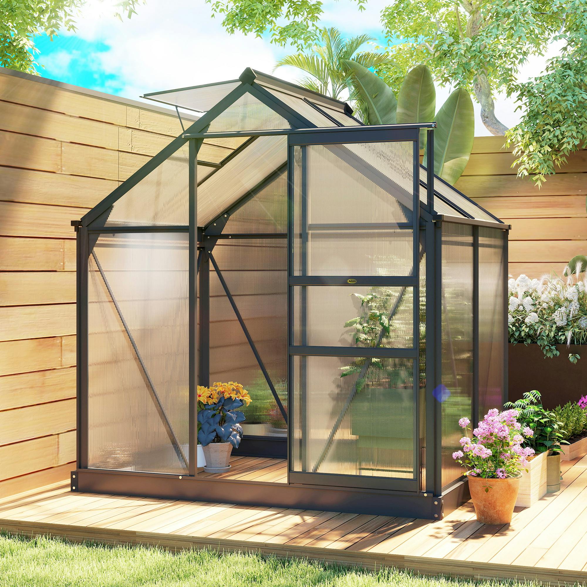 Outsunny Unisex Grey Walk-In Polycarbonate Greenhouse Plant Grow Galvanized Aluminium In - Image 3