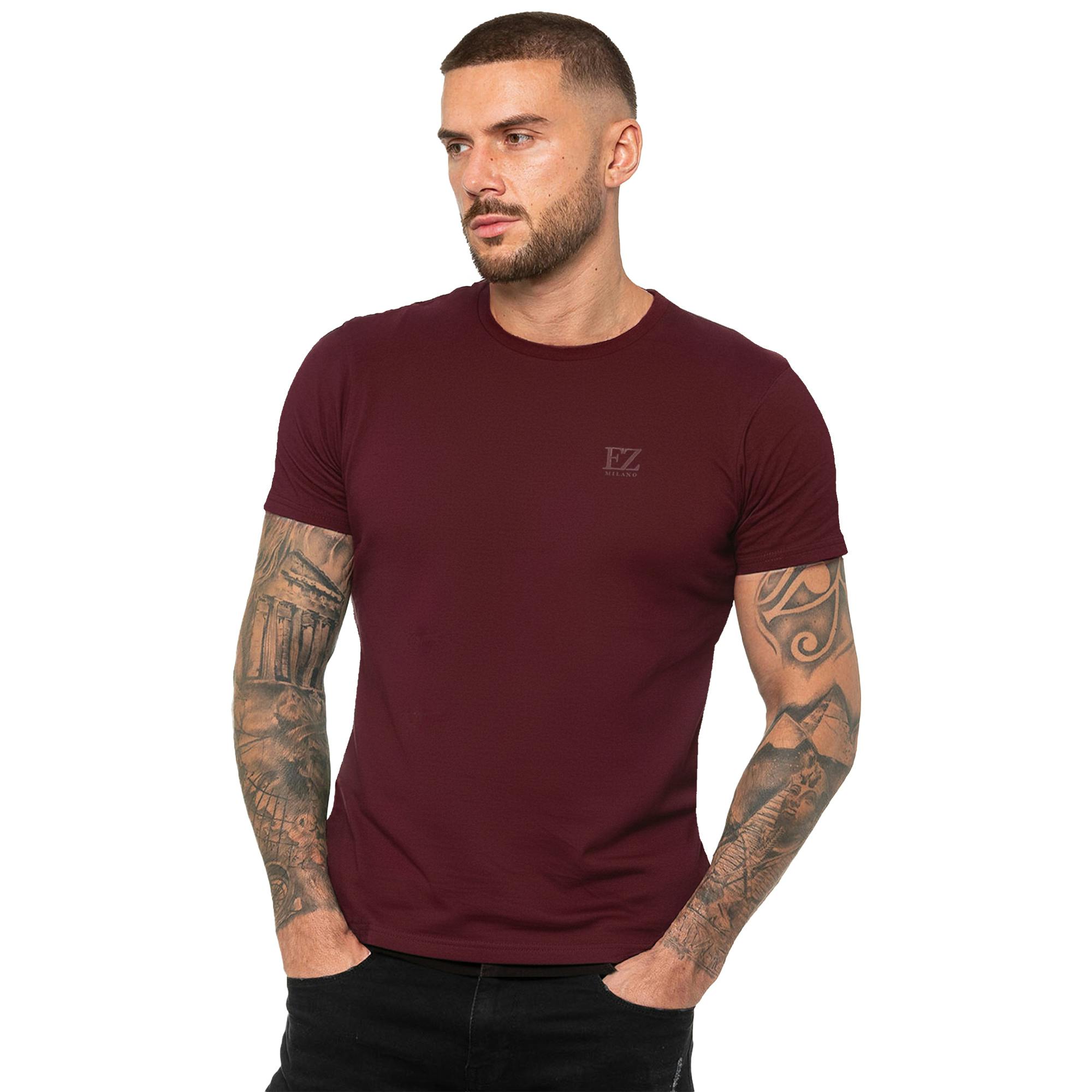Enzo Men's Crew Neck T-Shirt - Berry - L - Berry - 100% Cotton