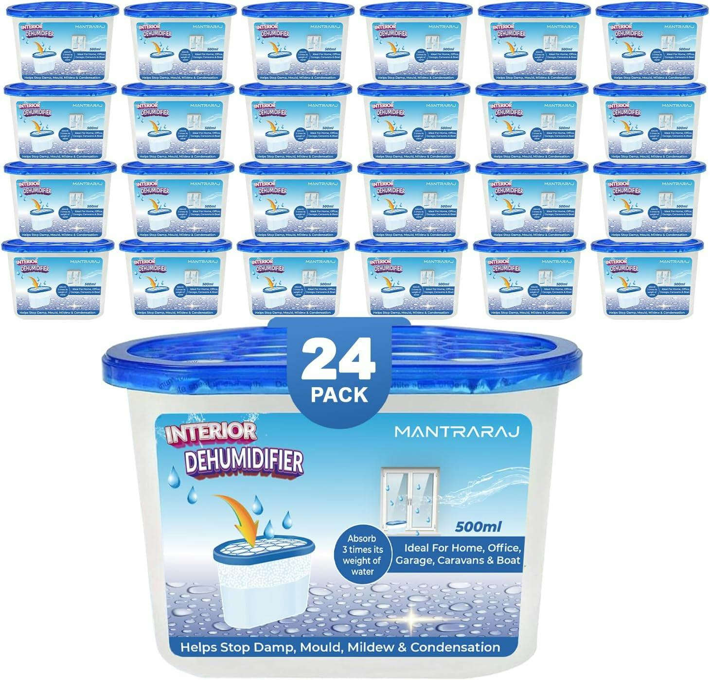 Rackhams White 500Ml Interior Dehumidifier Disposable To Stop Damp Mould Mildew Moisture Absorber - Pack Of 24 - Dehumidifier