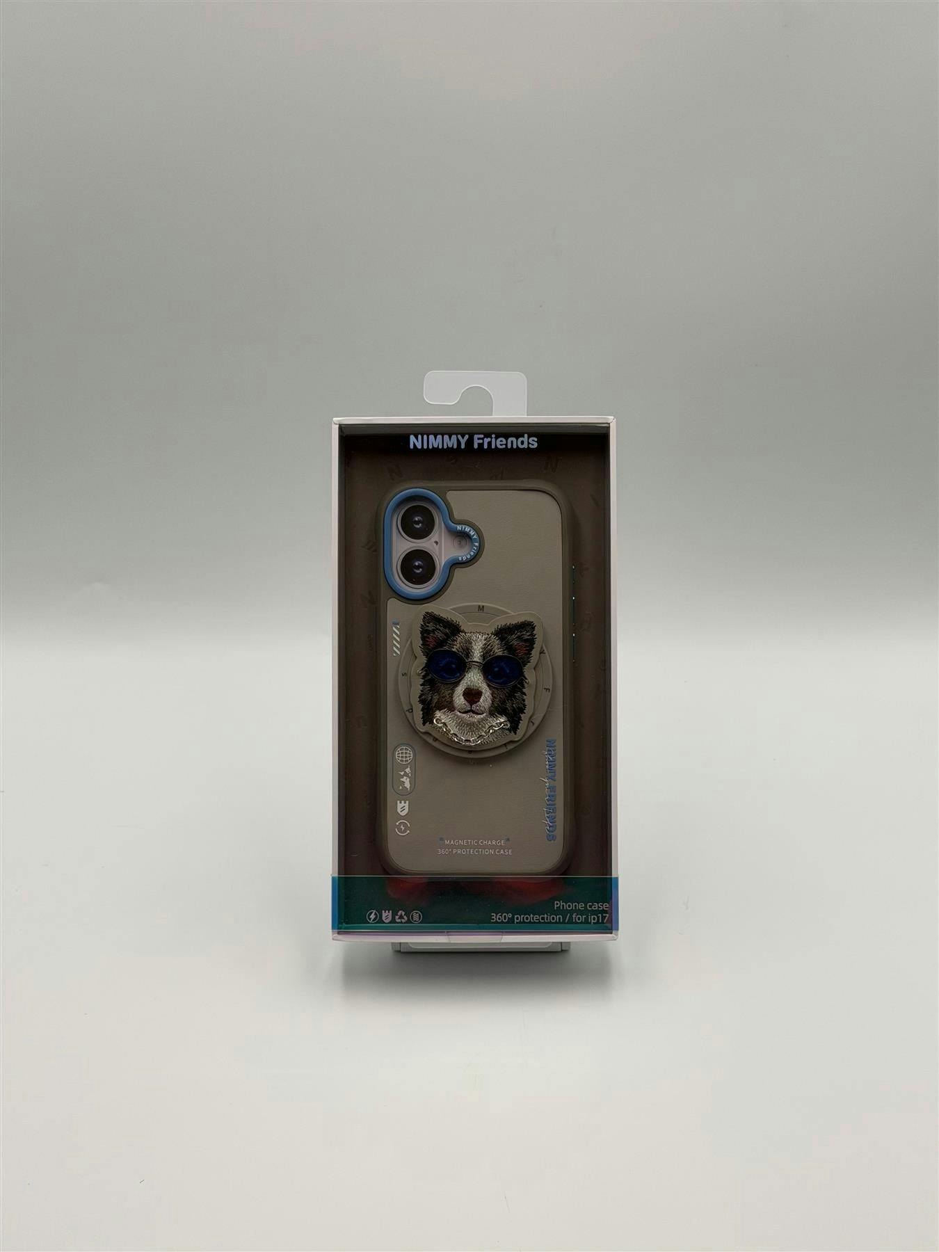 Nimmy Friends Grey/Blue Nimmy Glasses Cool Dog Face Case With Detachable Magsafe Grip Stand For Iphone 17 6.3" - N-Yjkm-Cxzj-Ip17-028