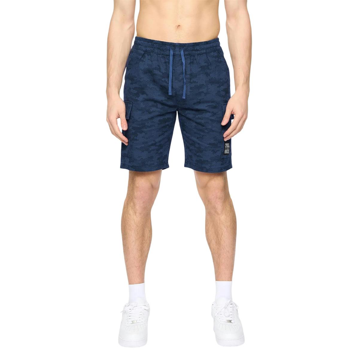 Crosshatch Men's Janscore Elasticated Waist Cargo Shorts - Navy - L - Navy - 100% Cotton