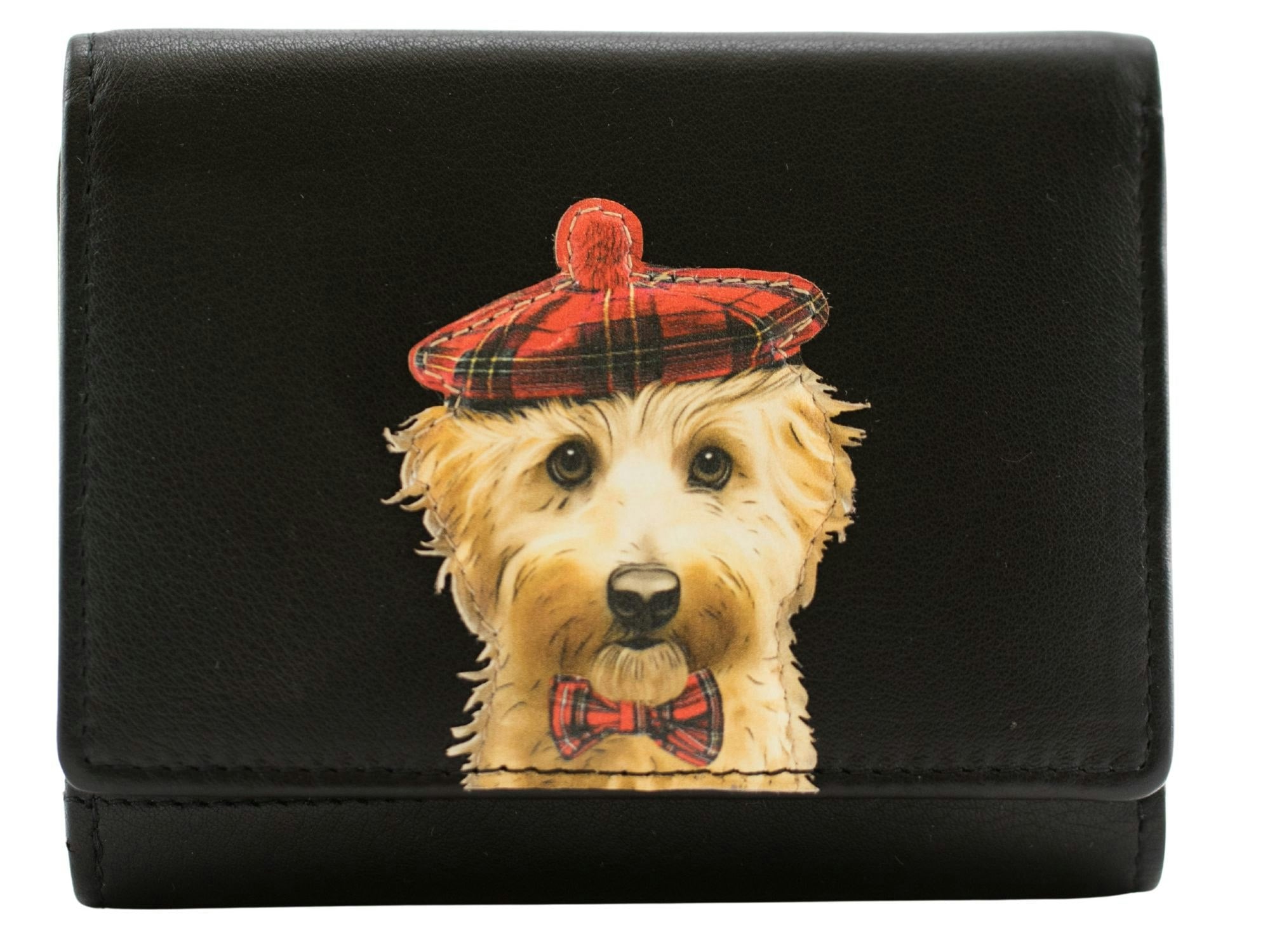 Mala Leather Black Cocos Tartan Dog Trifold Rfid Leather Purse