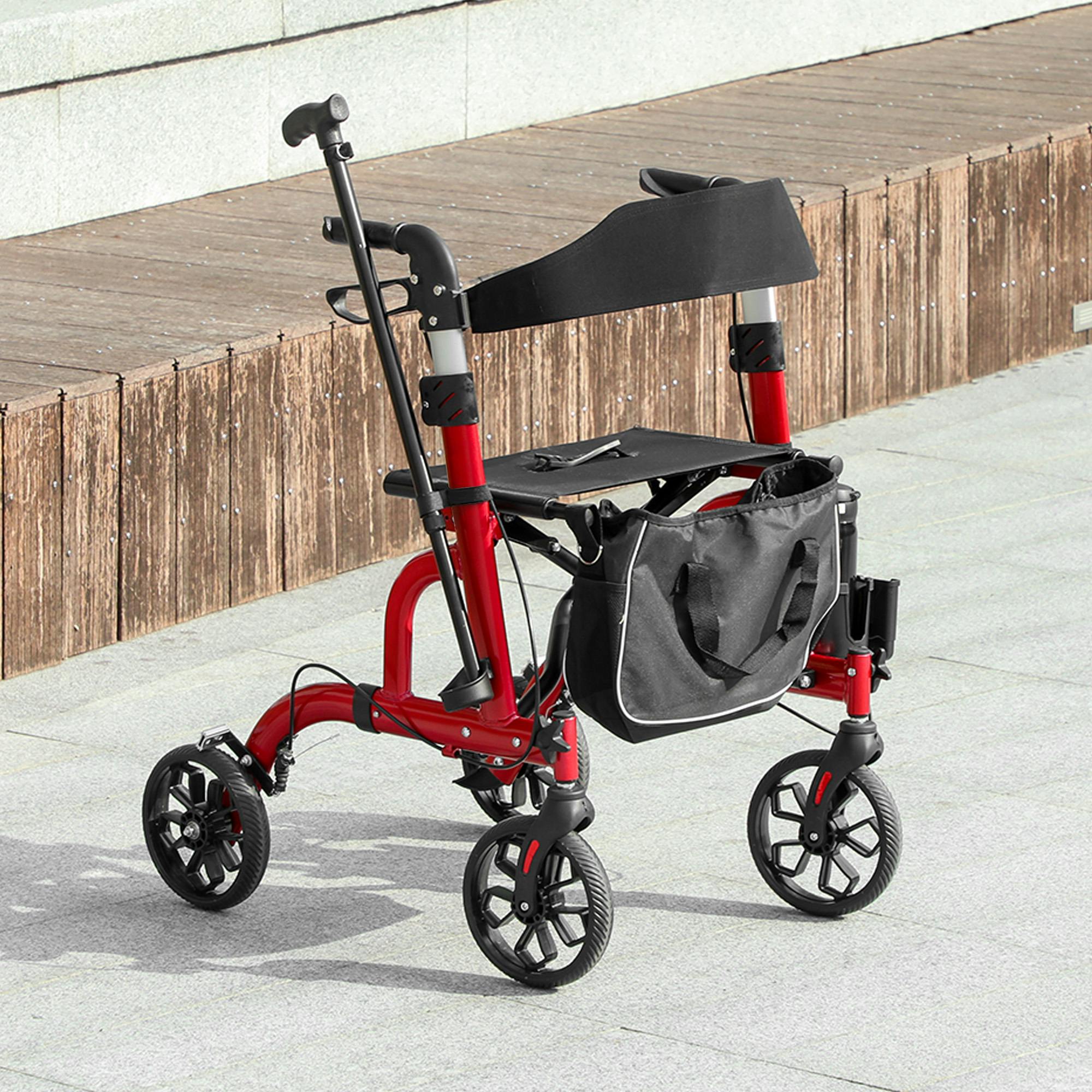 Homcom Red Lightweight Walking Frame With Seat And Backrest,