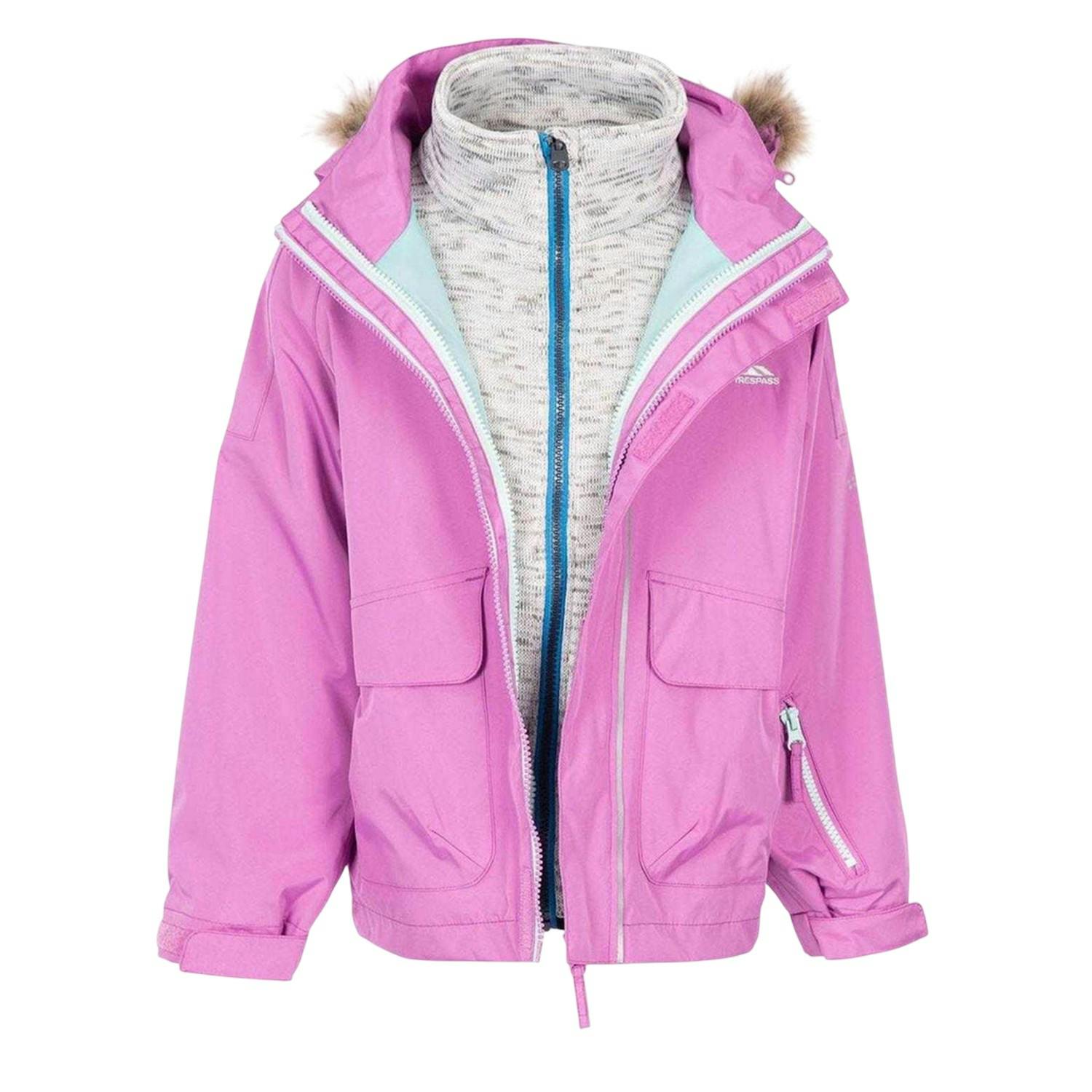 Trespass Girls Pink Plain 3 In 1 Jacket - 7-8 Years - 100% Mixed