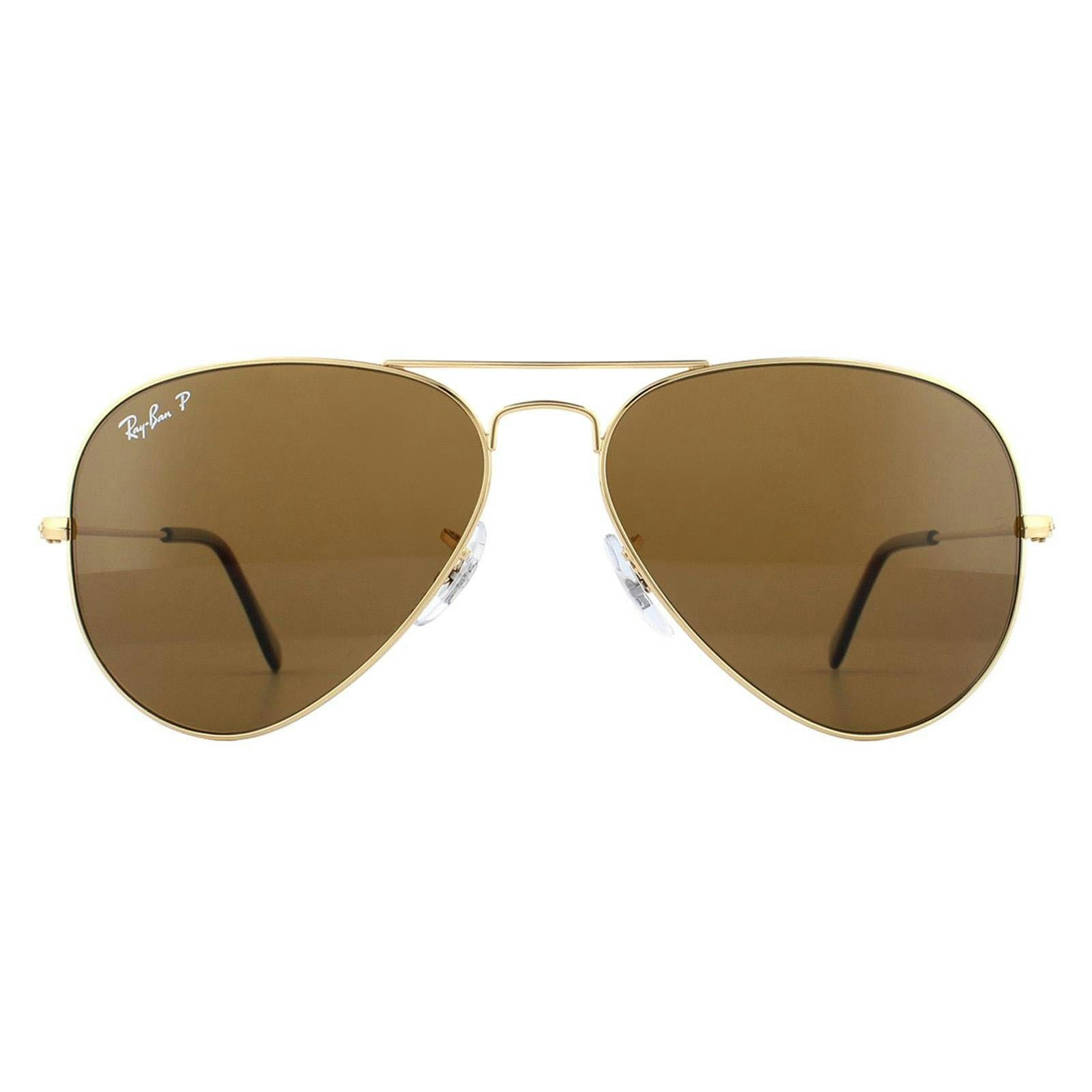 Ray-Ban Gold/Brown Sunglasses Aviator 3025 Polarized 001/57