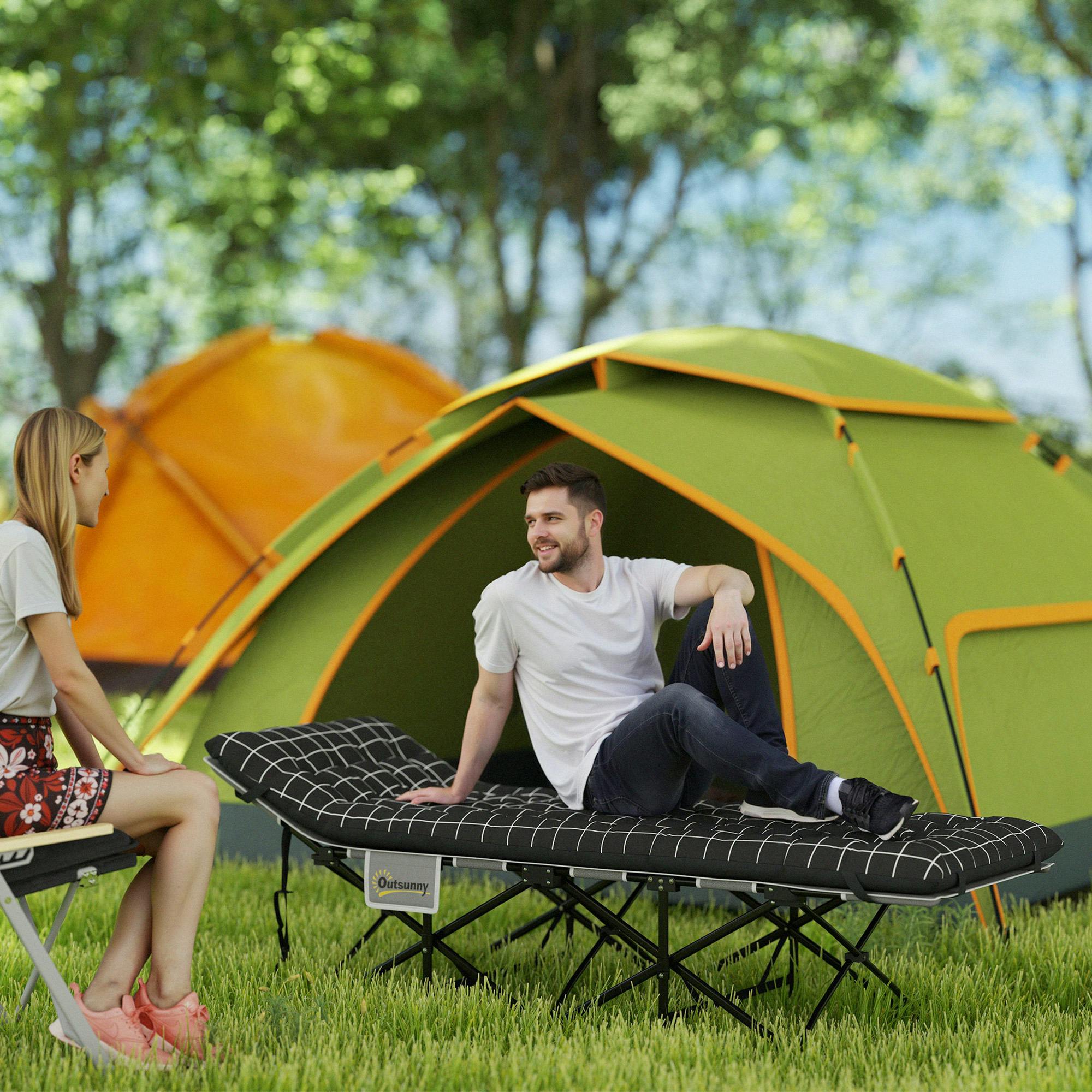 Rackhams Black Camping Cot For Adults With Mattress, Folding Bed,