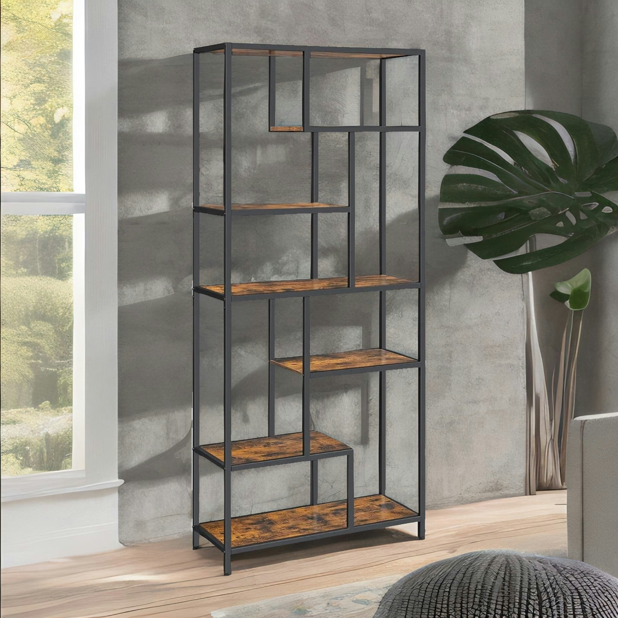 Rackhams 175Cm Tall Industrial Bookcase With 6 Tiered Shelves