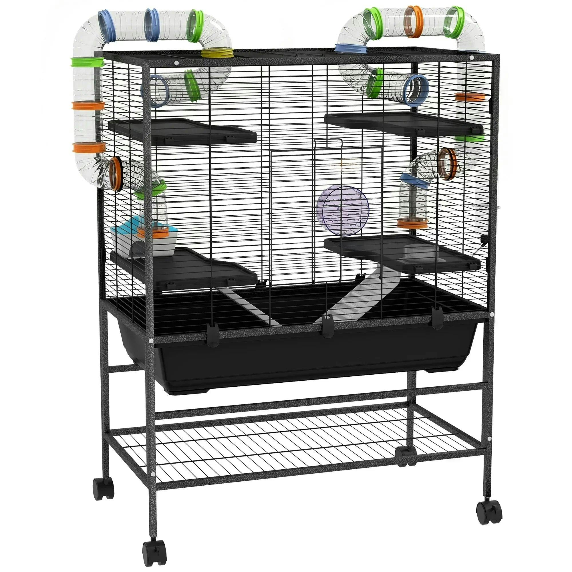 Pawhut Large Hamster Cage, Rat Cage W/ Wheels, Tubes, Storage Shelf, Ramps - Image 5
