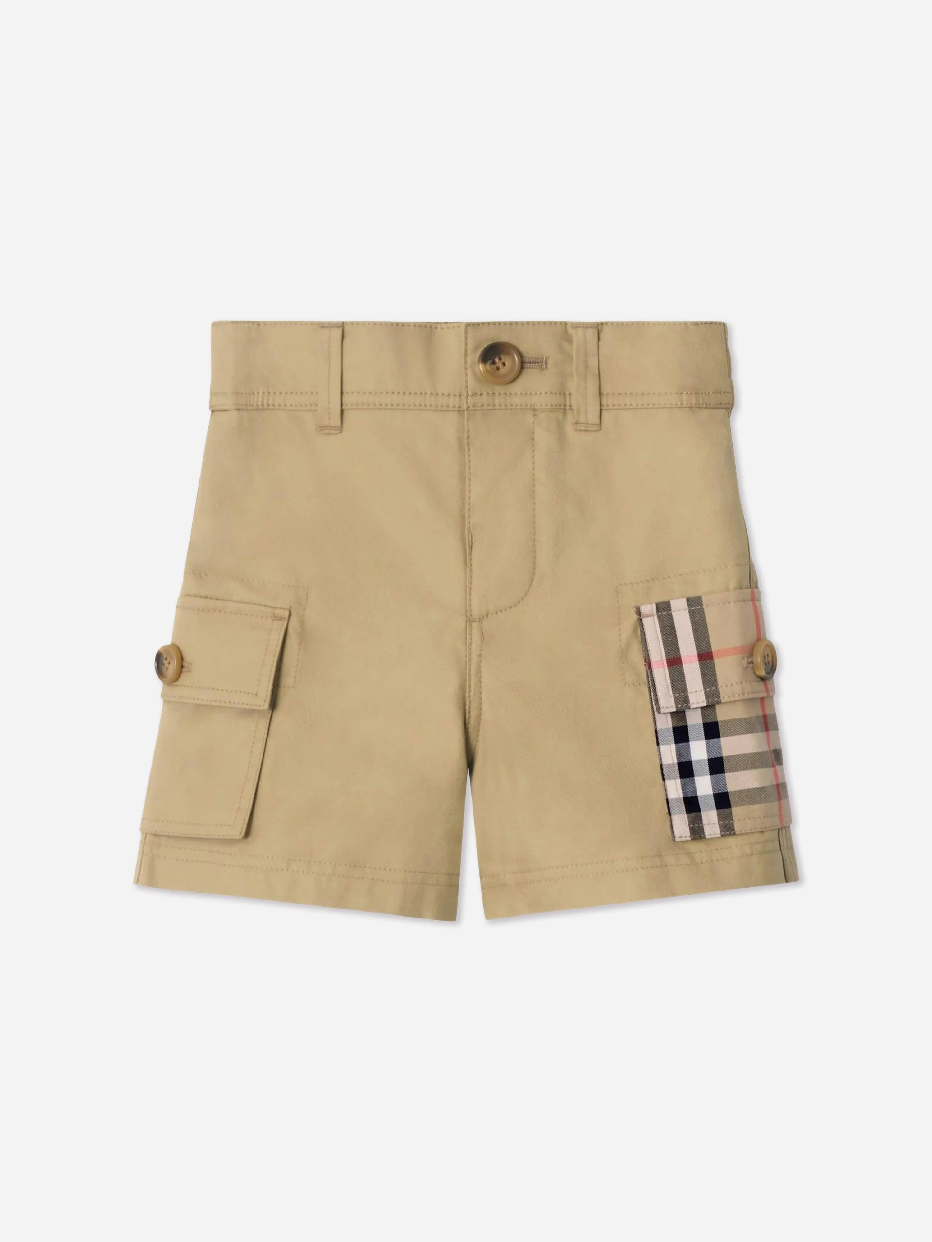Burberry Kids Boys Beige Burberry Baby Oscar Check Pocket Shorts In - Camel - 2 Yrs