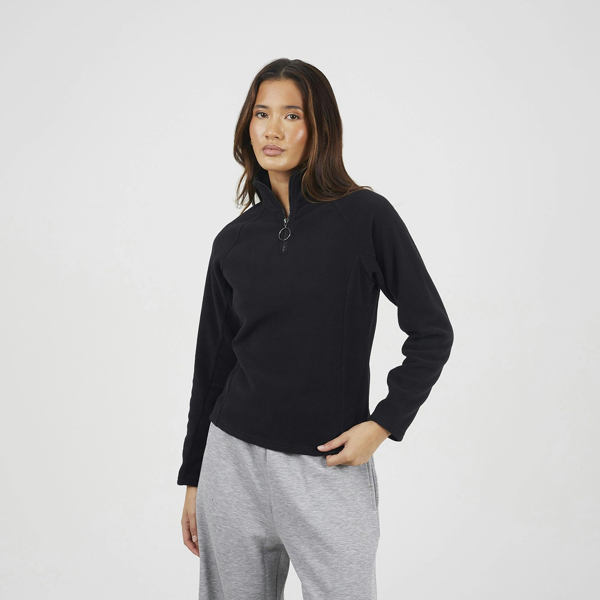 Brave Soul Black Quarter Zip Polar Fleece Sweatshirt - L