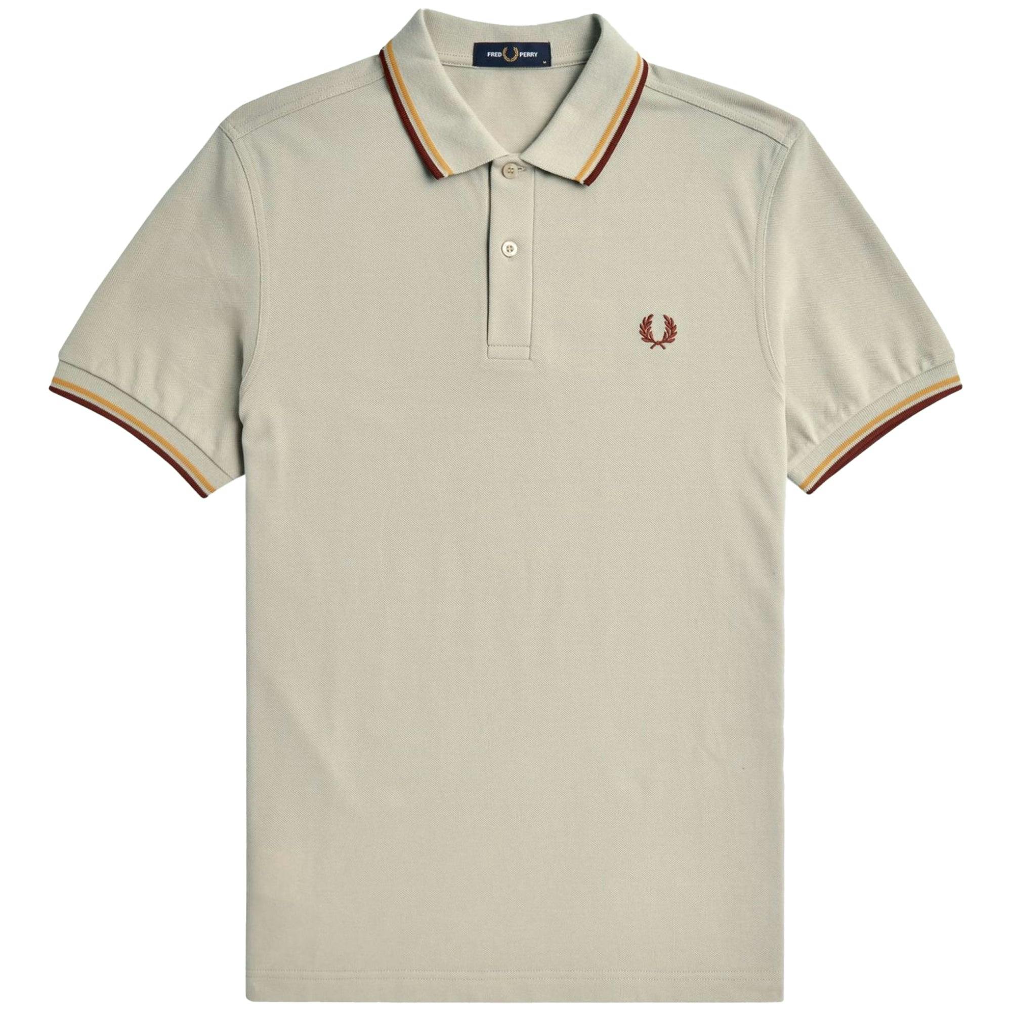 Fred Perry Brown Twin Tipped Polo Shirt - Oatmeal/Honeycomb/Whisky - Small