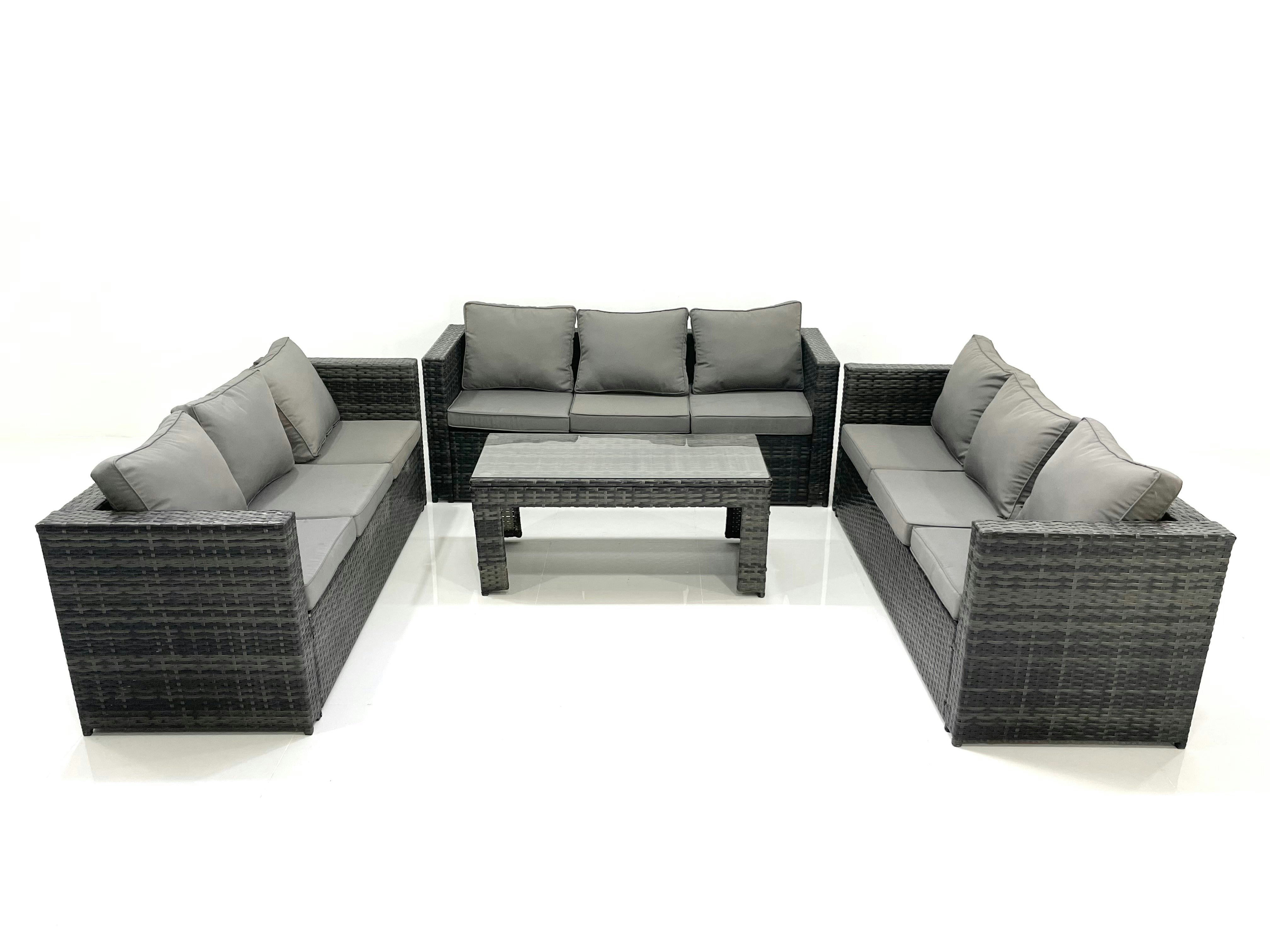 Rackhams Dark/Grey Outdoor Garden Furniture Set 9 Seater Rattan Sofa Set With Coffee Table Mixed