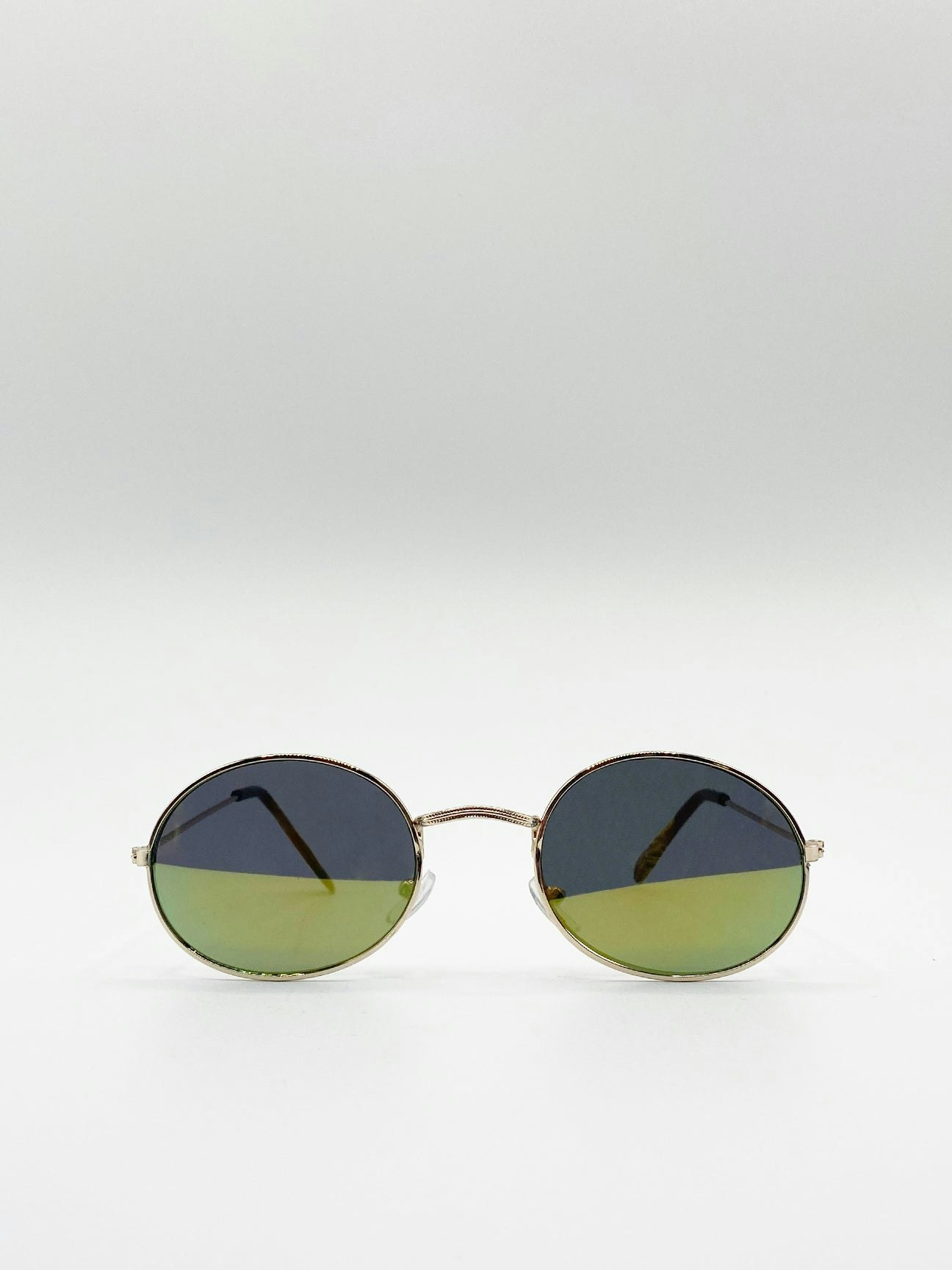 Svnx Gold Metal Frame Round Sunglasses With Mirror Lenses