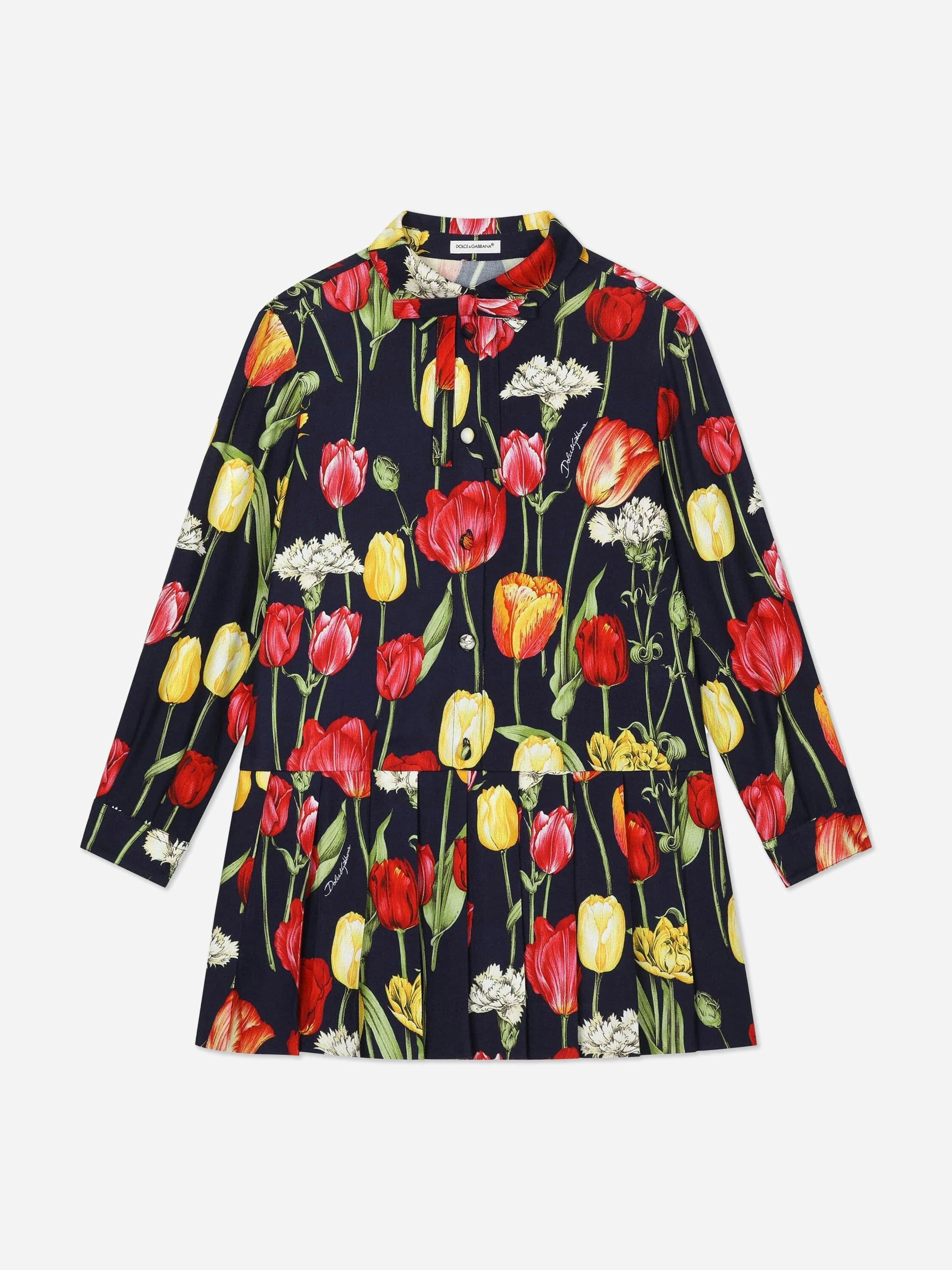 Dolce & Gabbana Kids Girls Black/Red/Yellow Dolce & Gabbana Tulip Print Dress In Multicolour - Multicolou - 14 Yrs