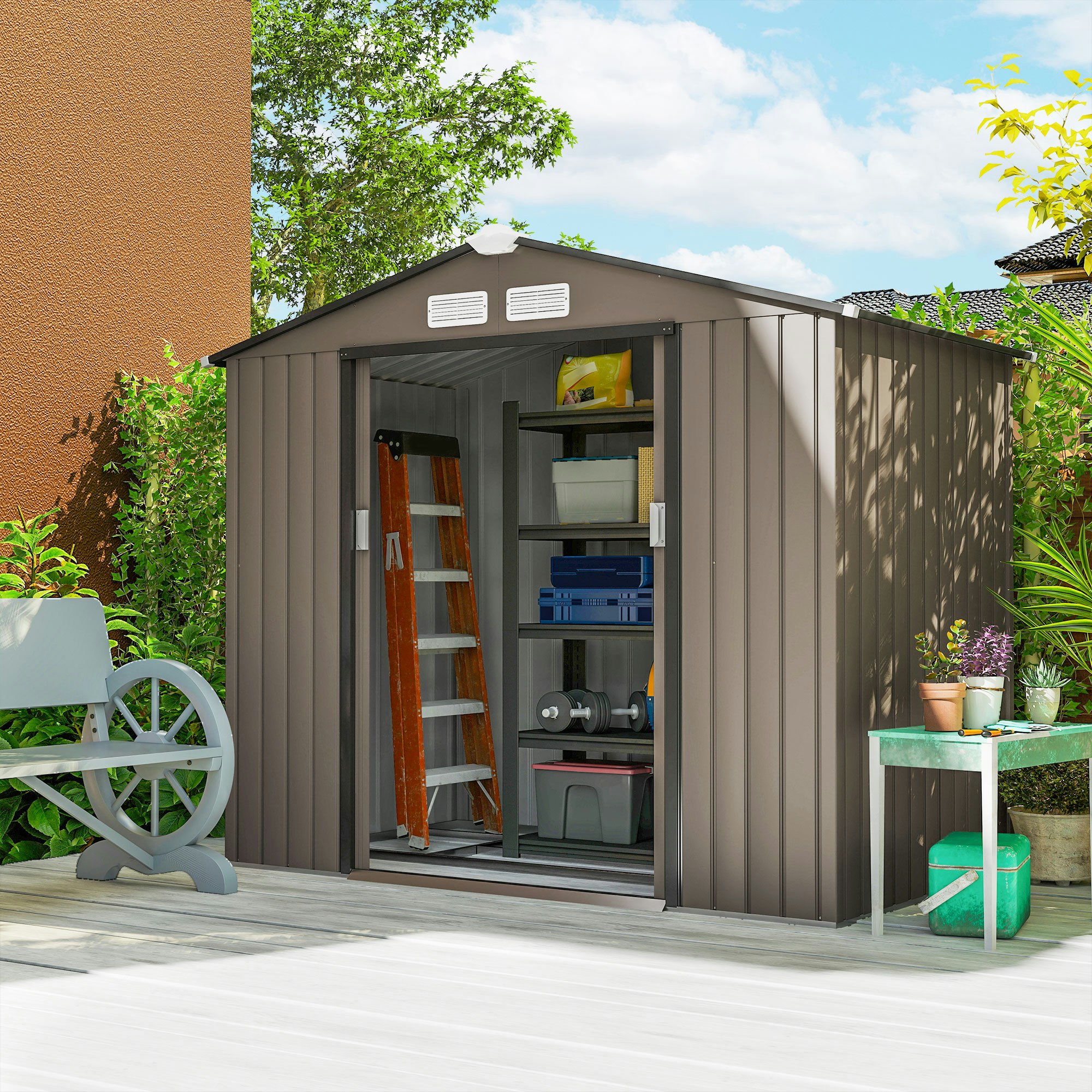 Rackhams Brown 7 X 4Ft Garden Shed Storage With Foundation Kit And Vents,