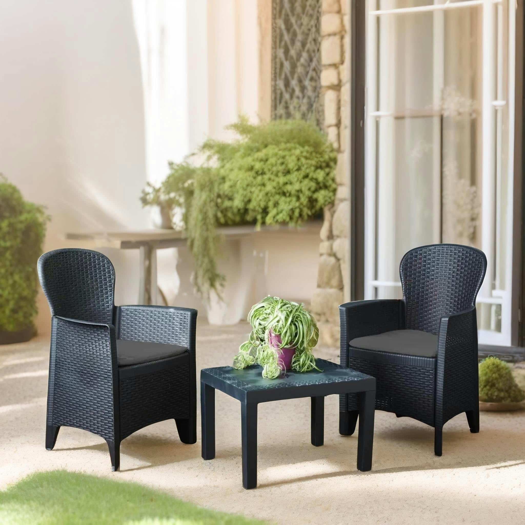 Rafaelo Mobilia Grey Set Of 3 Polyrattan Garden Bistro Furniture Set