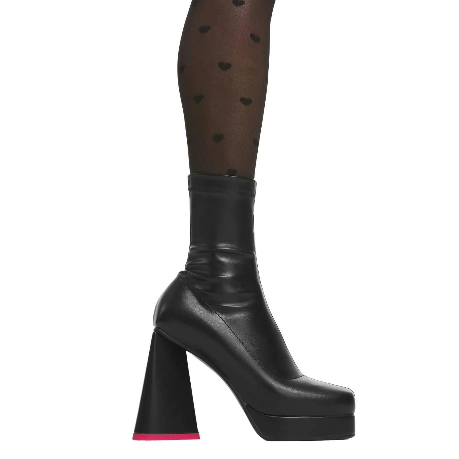 Lamoda Women's Black So Chic Stretchpu Platform Ankle Boots Trendy Stylish Everyday - Uk4