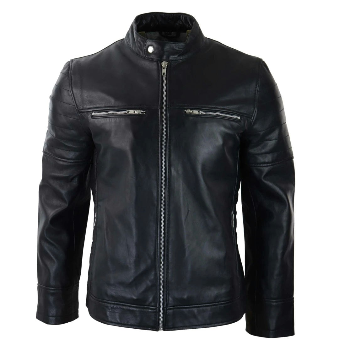 Infinity Leather Men's Black Leather Company Leather Jacket Short Zipped Biker Classic - 4XL