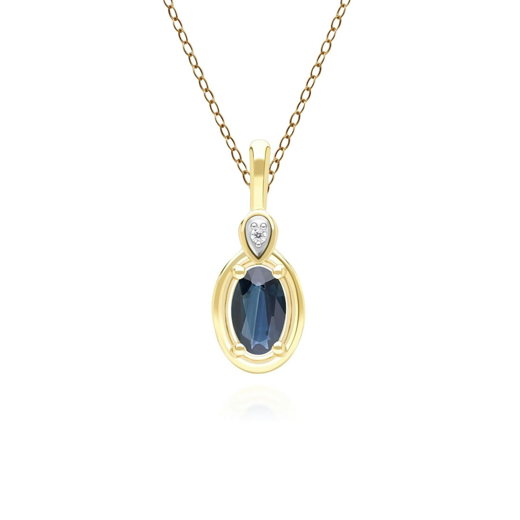 Gemondo Yellow/Gold Classic Oval Sapphire & Round Diamond Pendant Necklace In 9Ct