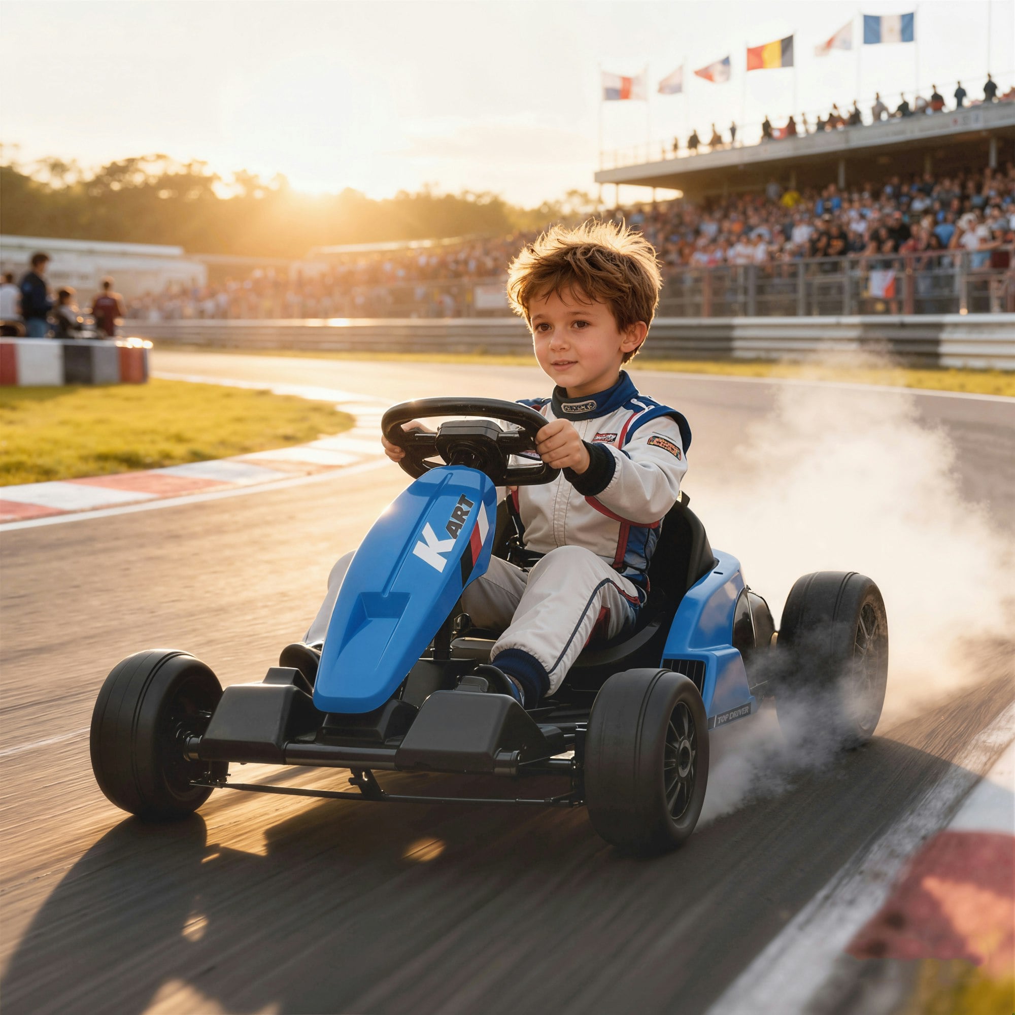 Aiyaplay Blue 24V Electric Go Kart With Drift Mode, Adjustable Seat - 115L X 77W X 55.5H Cm