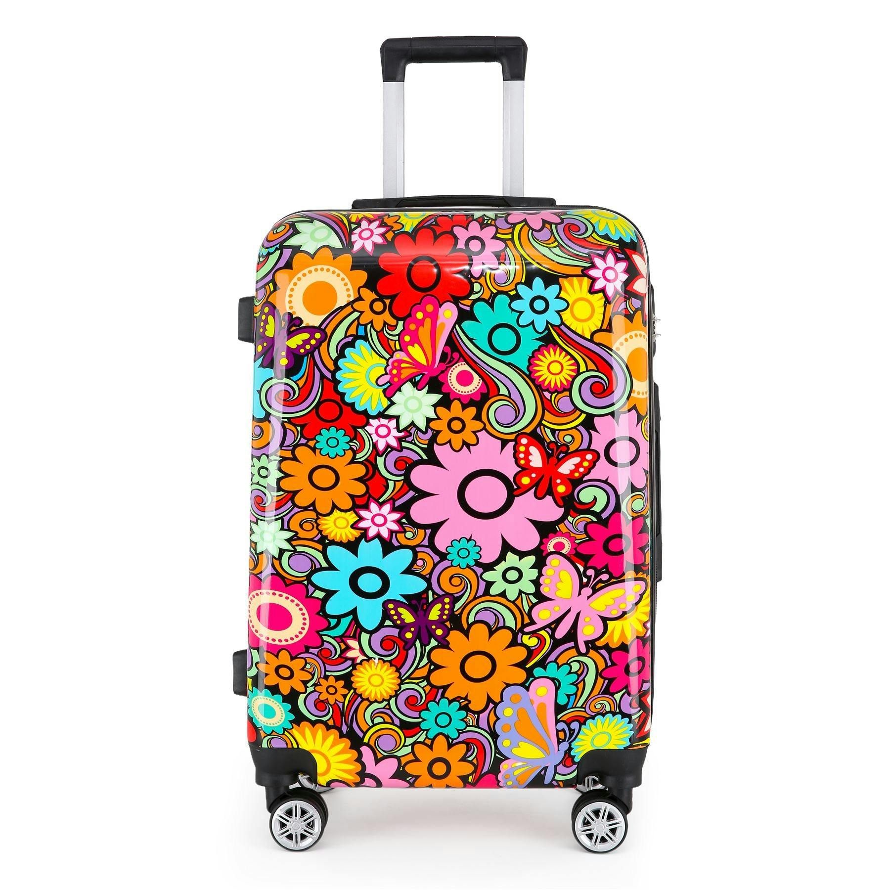 Infinity Luggage Hardside Shell Suitcase Set Printed Luggage Lightweight Cabin Travel Bag - Flower - Medium
