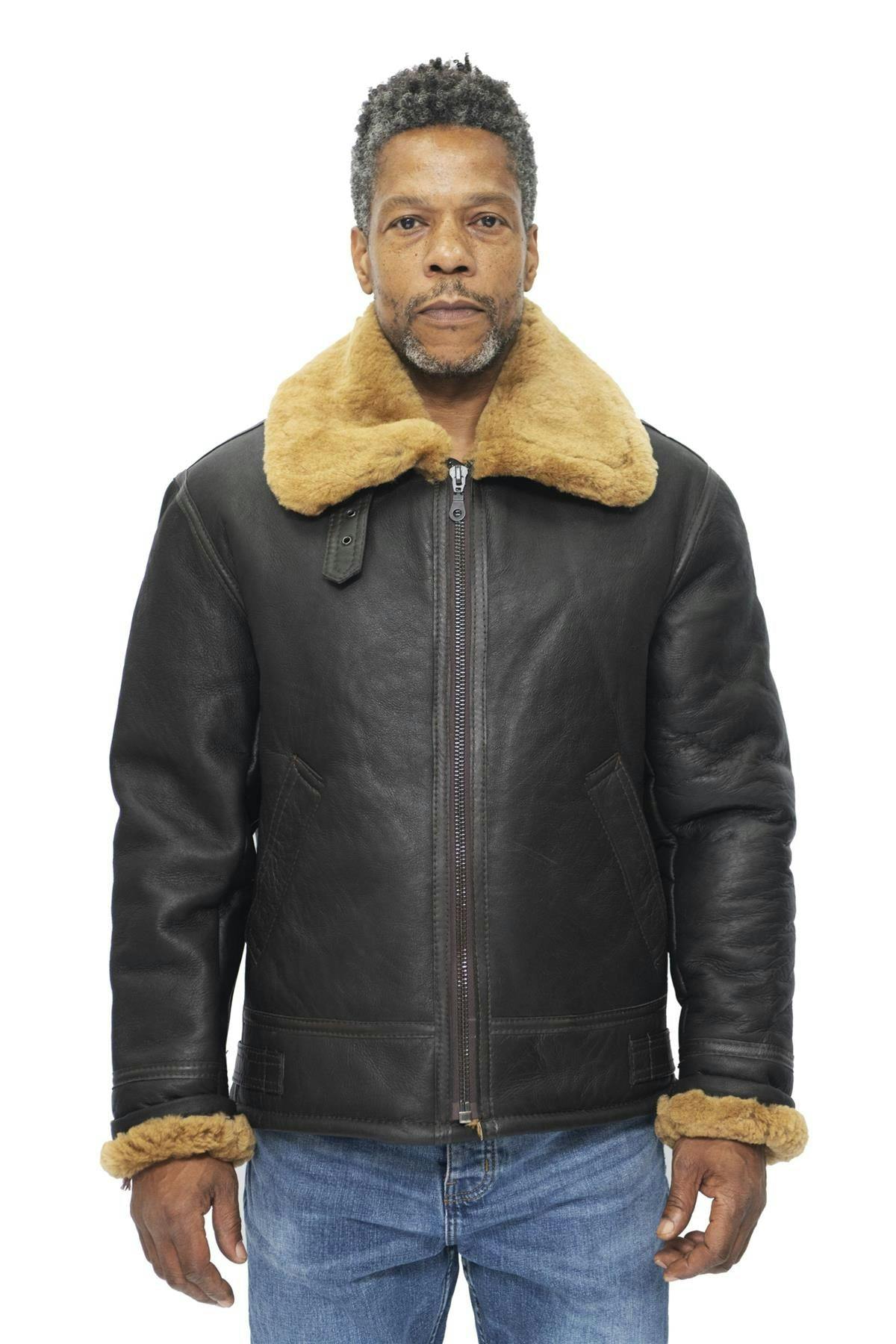 Infinity Leather Men's Brown B3 Ww2 Leather Sheepskin Aviator Flying Jacket-Charleston - Ginger - Uk 4XL | Eu 58 | Us 48