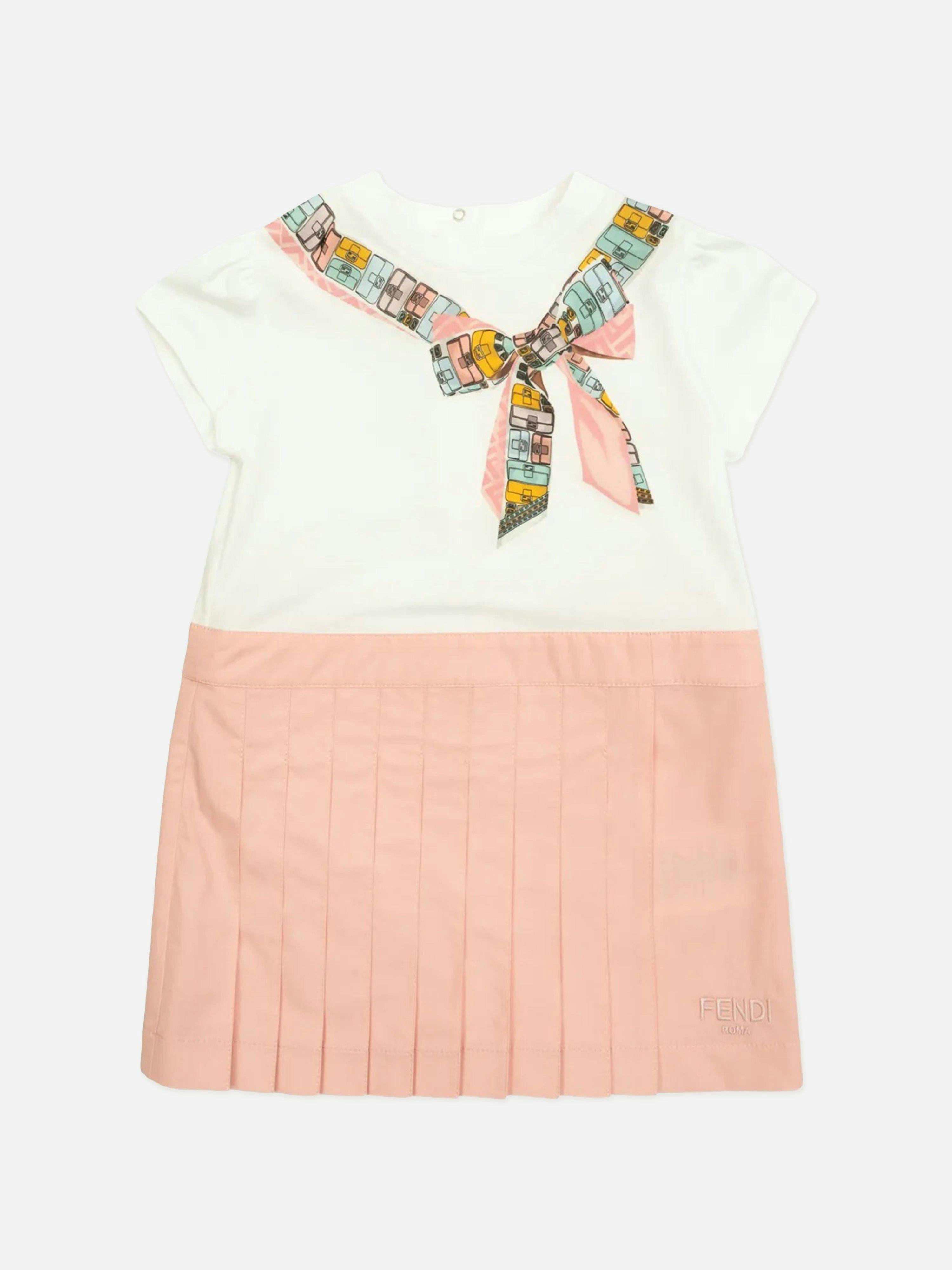 Fendi Kids Girls Pink Fendi Baby Trompe L'oeil Bow Print Dress In - 12 Months